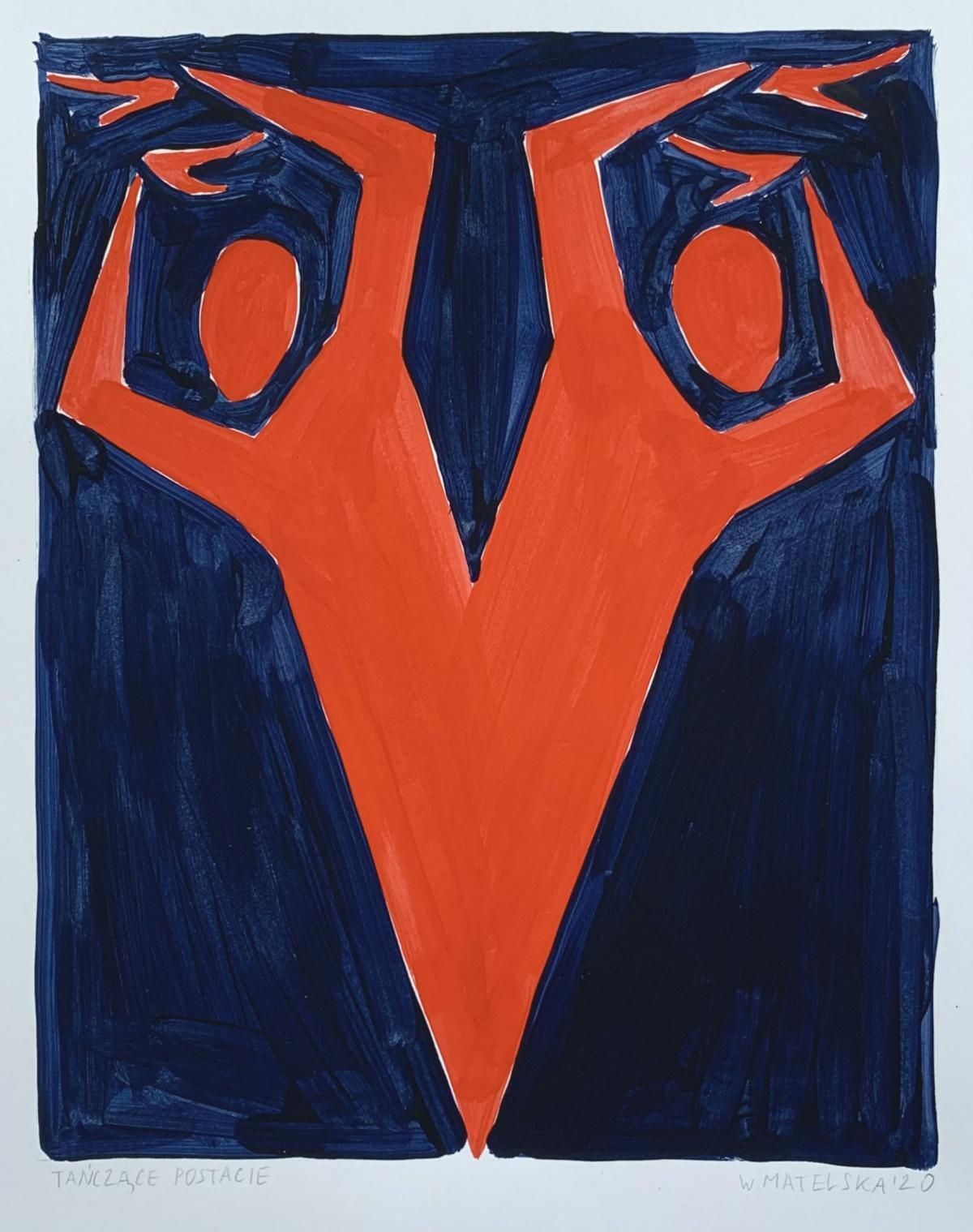Waleria Matelskadancing Figures   Figurative Painting On Paper, Young Art, Minimalism, Vibrant 2020 photo for sale
