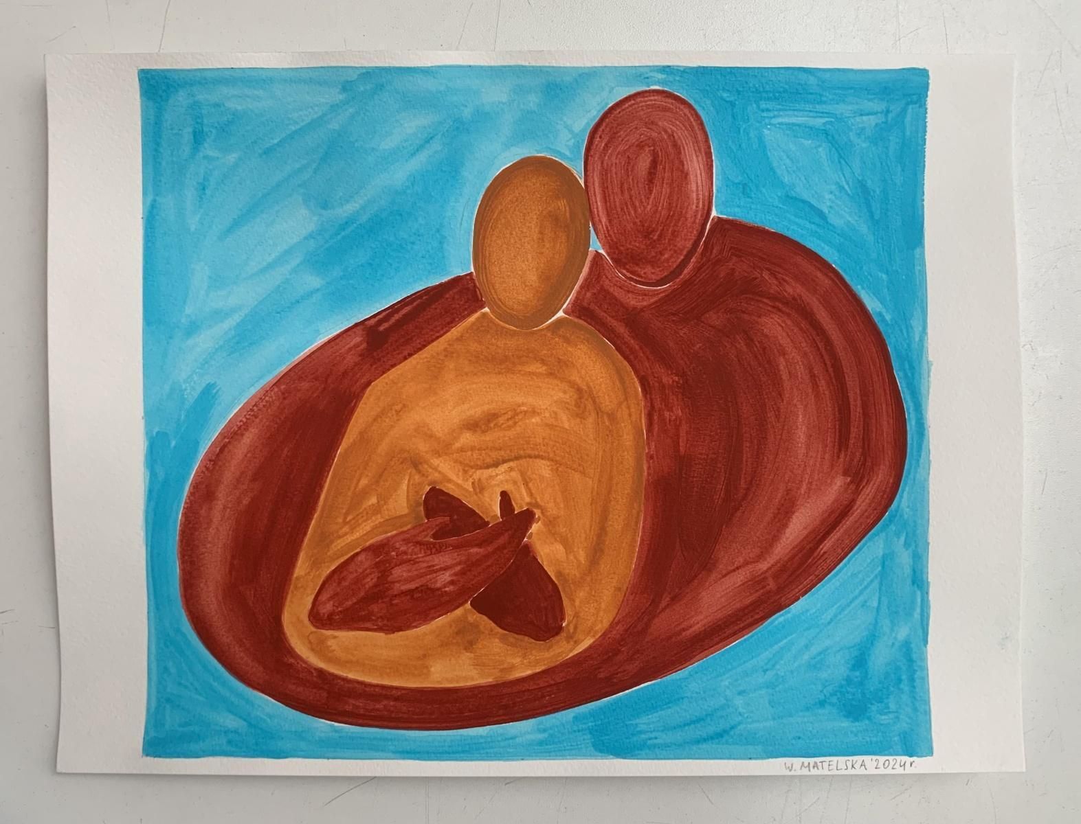 Waleria Matelskaembraces. Figurative Painting On Paper, Young Art, Vibrant, European Art2024 photo furniture
