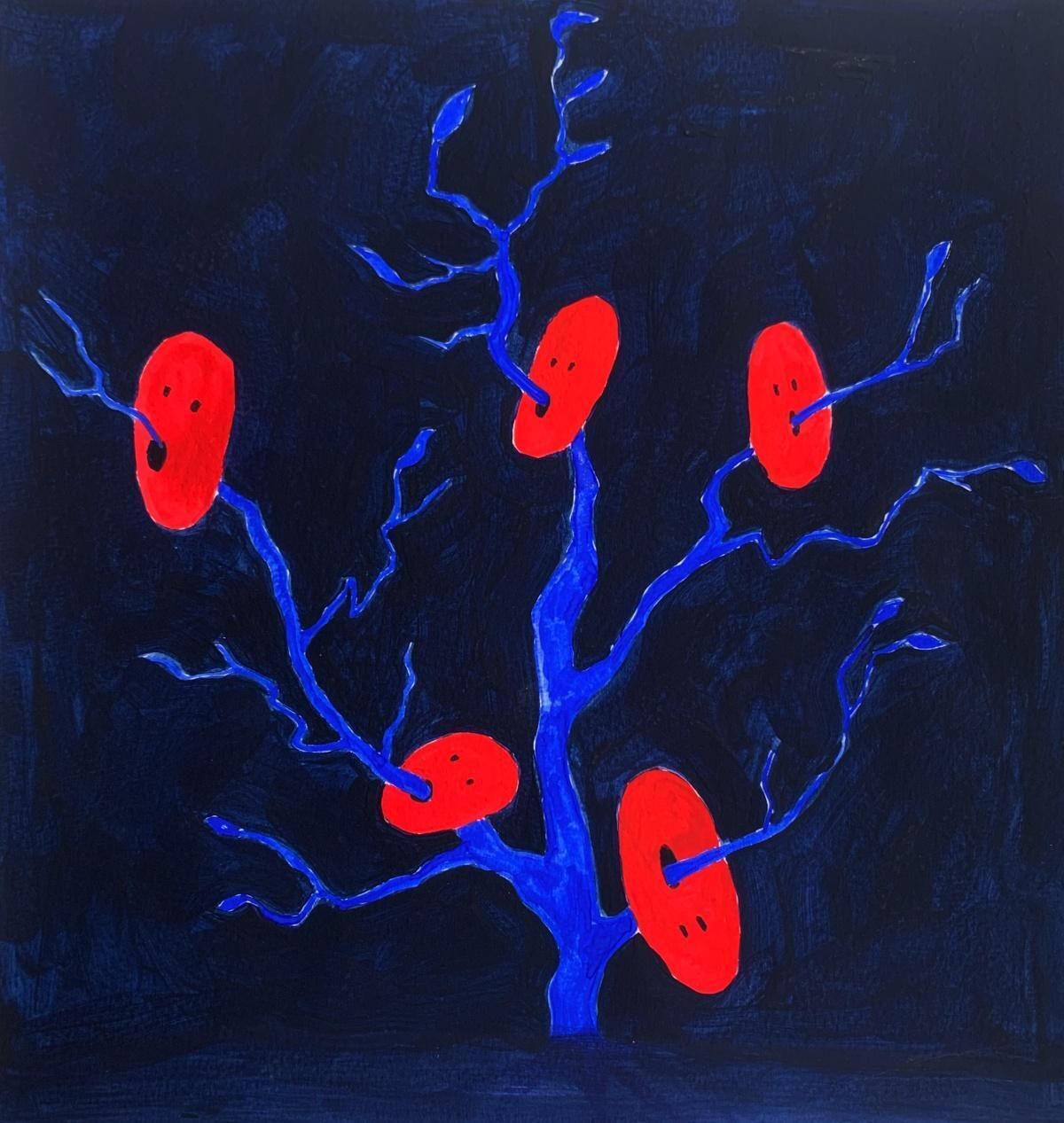 Waleria Matelskared Masks. Figurative Painting On Paper, Young Art, Vibrant, European Art2024