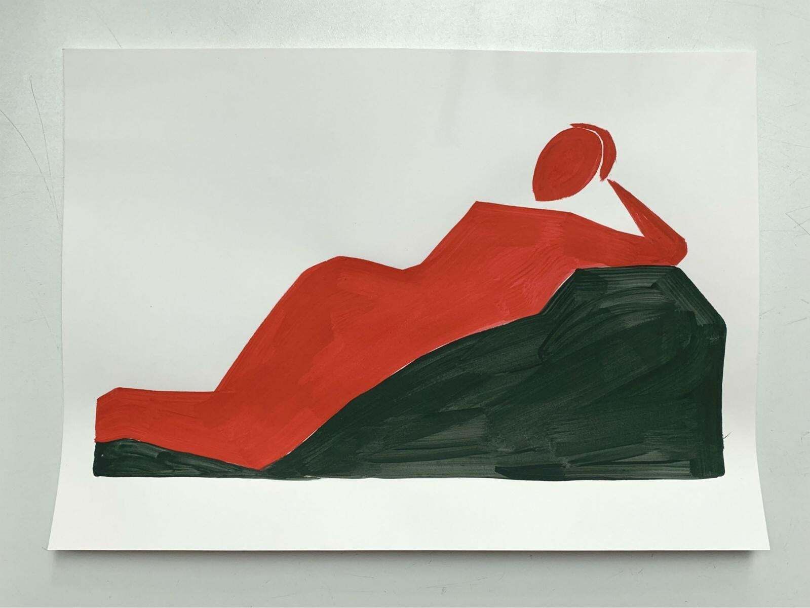 Waleria Matelskalying Down. Figurative Painting On Paper, Young Art, Vibrant, European Art2020 photo for sale