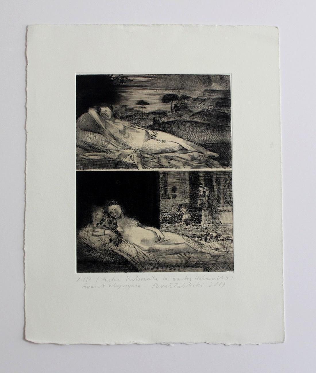 Pawel Zablockiavant Olympia   Xxi Century, Contemporary Figurative Etching Print, Nude2009 photo furniture