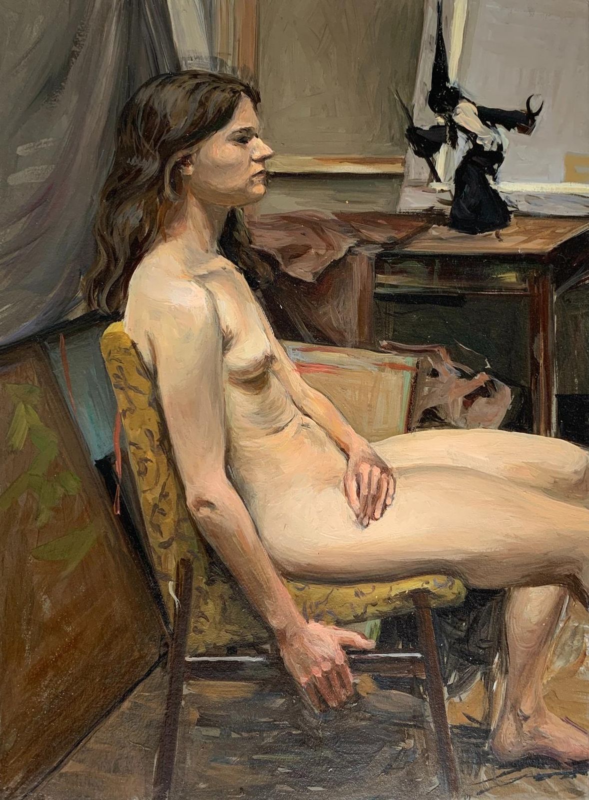 Agnieszka Staak Janczarskaa Sitting One   Figurative Oil Realistic Painting, Young Artist, Female Nude2020