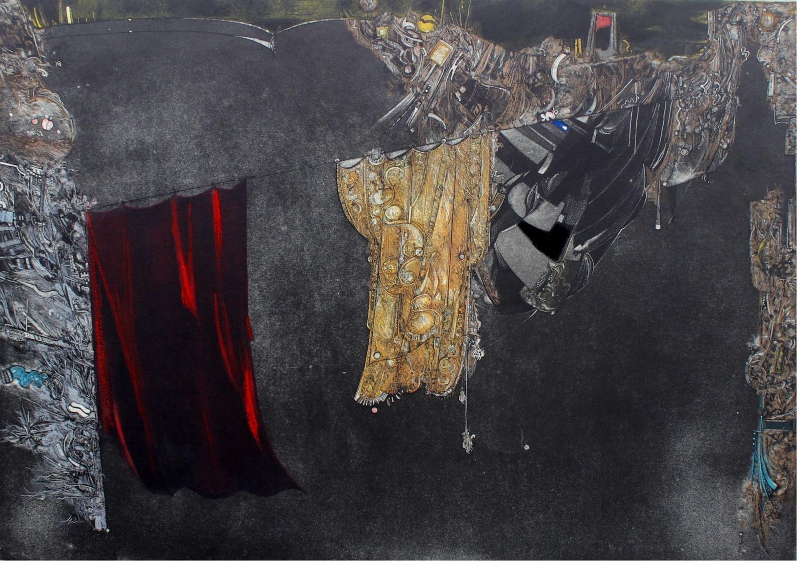 Jacek Sowickithe Better Curtain   XX Century, Mixed Media Print, Abstract, Black Red & Yellow1995