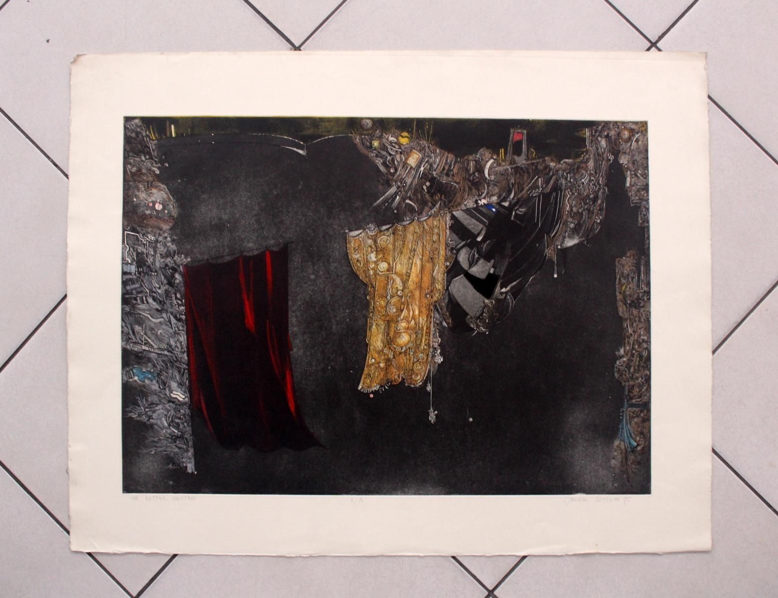 Jacek Sowickithe Better Curtain   XX Century, Mixed Media Print, Abstract, Black Red & Yellow1995 photo furniture