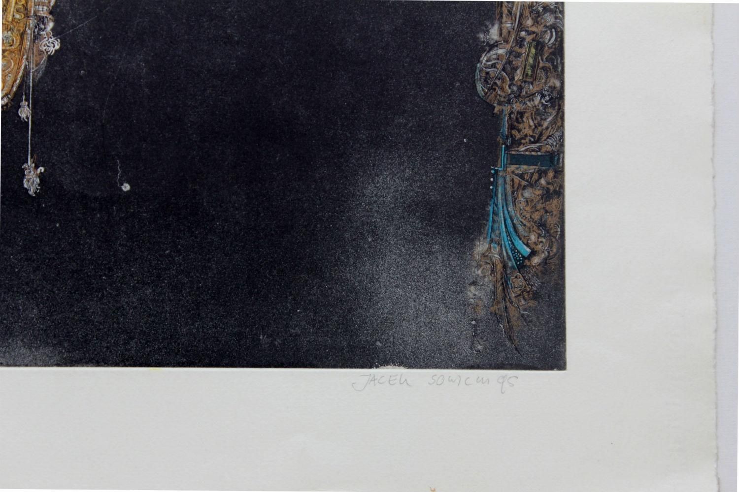Jacek Sowickithe Better Curtain   XX Century, Mixed Media Print, Abstract, Black Red & Yellow1995 photo for sale