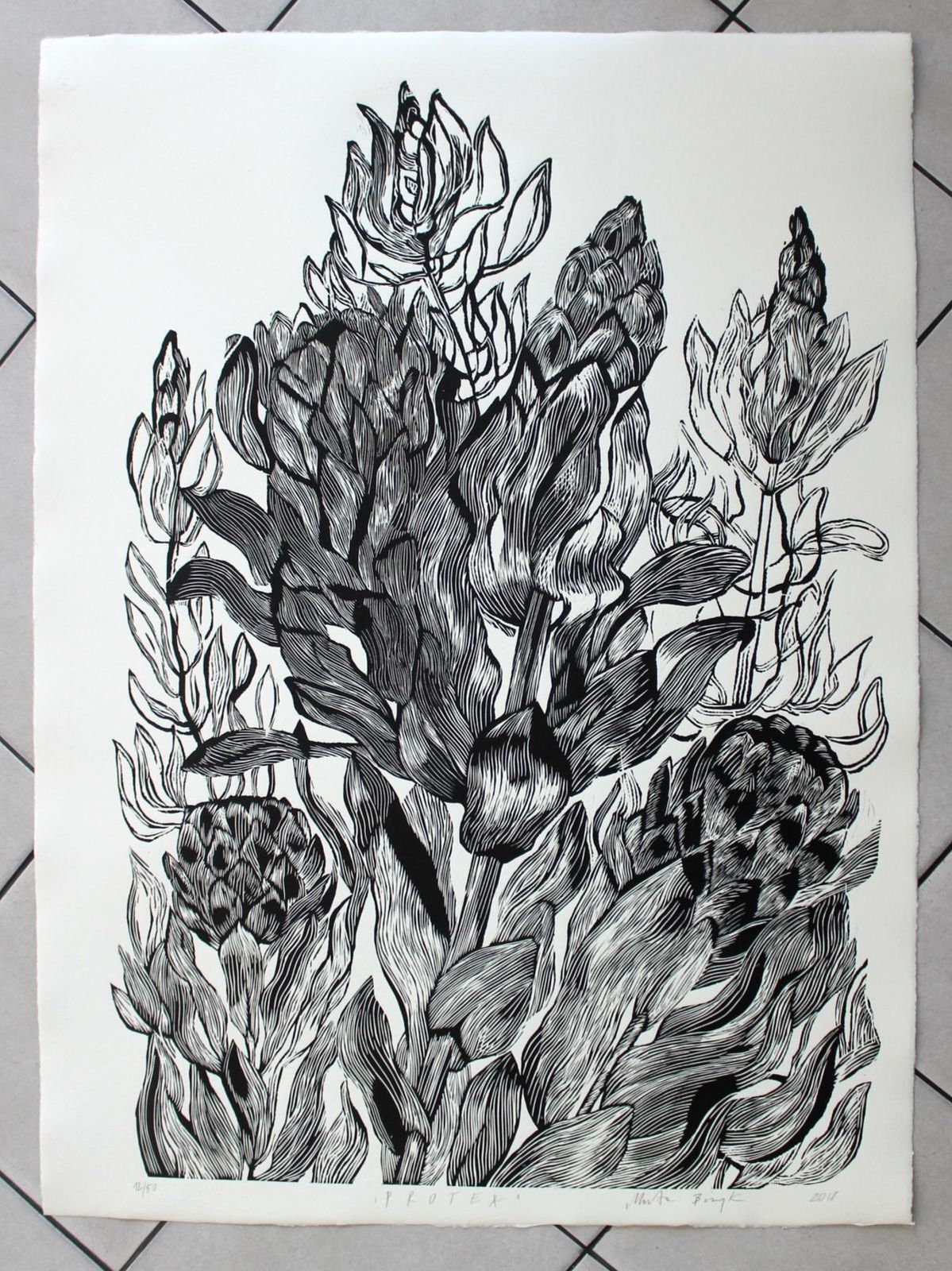 Marta Bozykprotea   Xxi Century, Contemporary Floral Linocut, Black And White2018 photo furniture