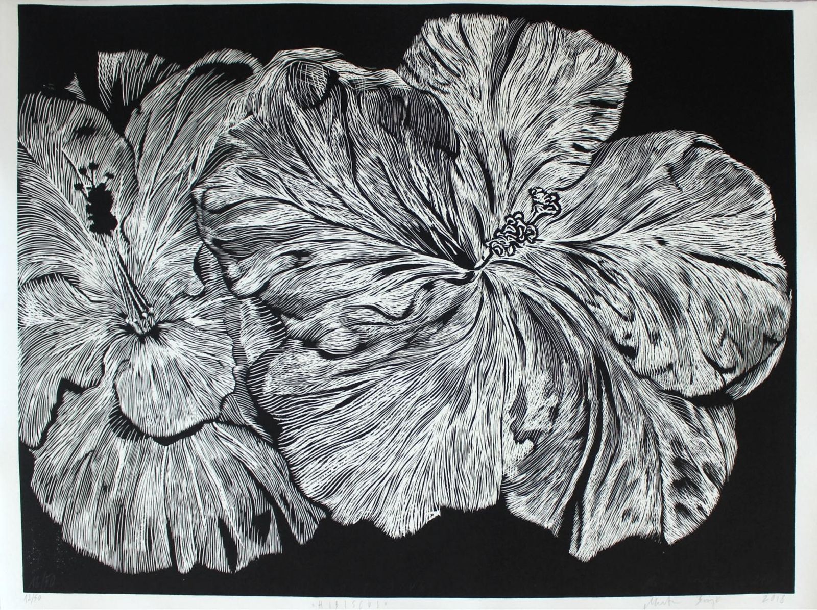 Marta Bozykhibiscus   Xxi Century, Linocut, Flower, Contemporary Figurative Art2018 photo furniture