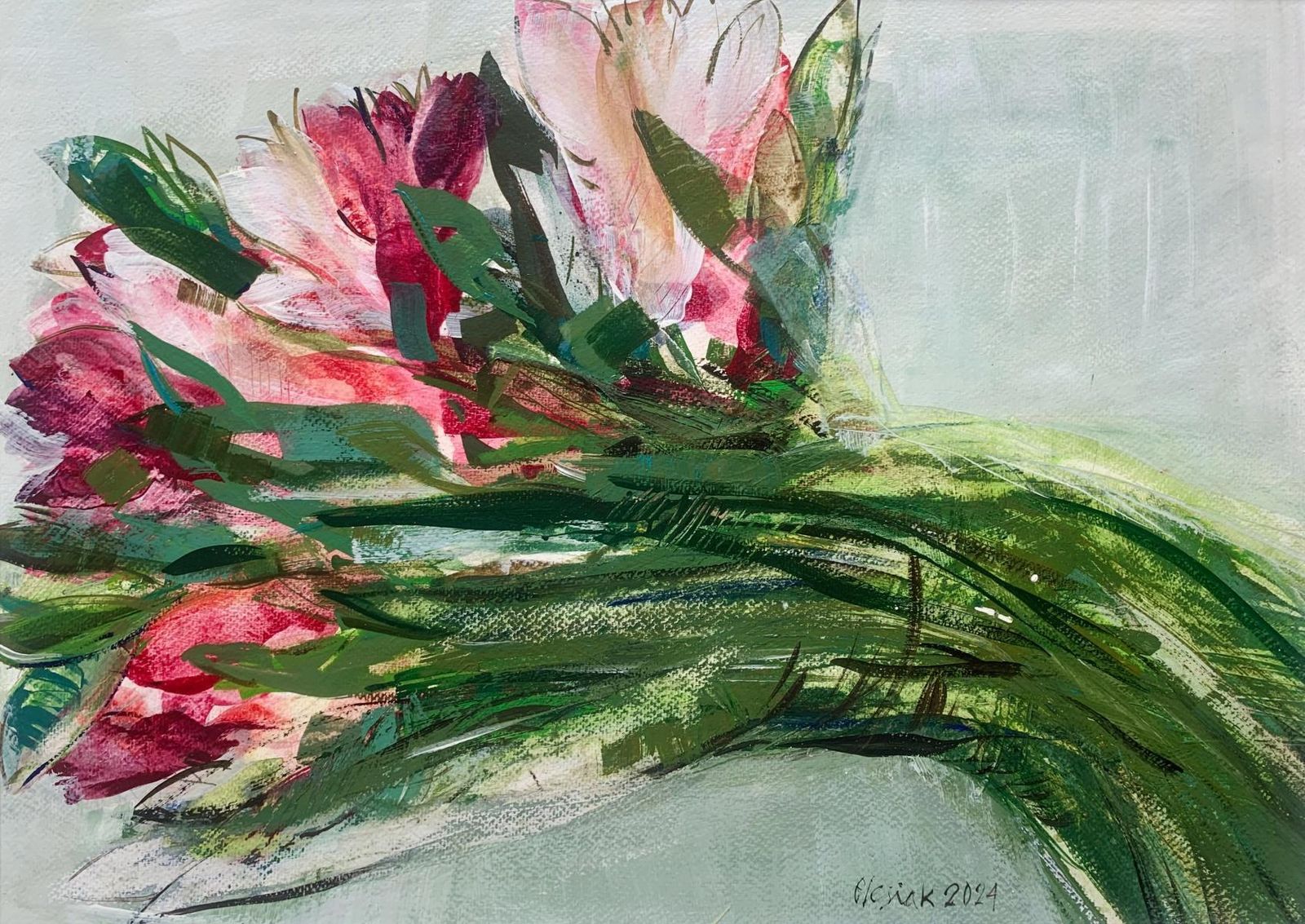 Bożena Lesiaktulips. Gouache Painting, Abstract, Figurative, Flowers, Polish Art2024