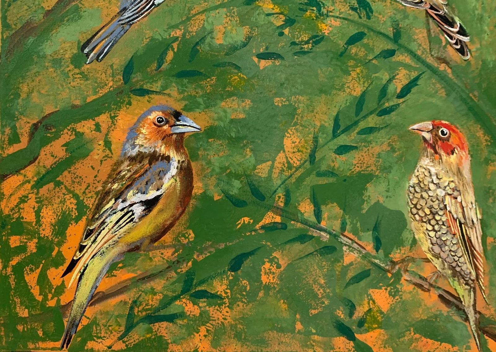 Magdalena Nałęczgardens Of Delight 27   Figurative Acrylic Painting Animals Bright Colours Birds2021 photo for sale