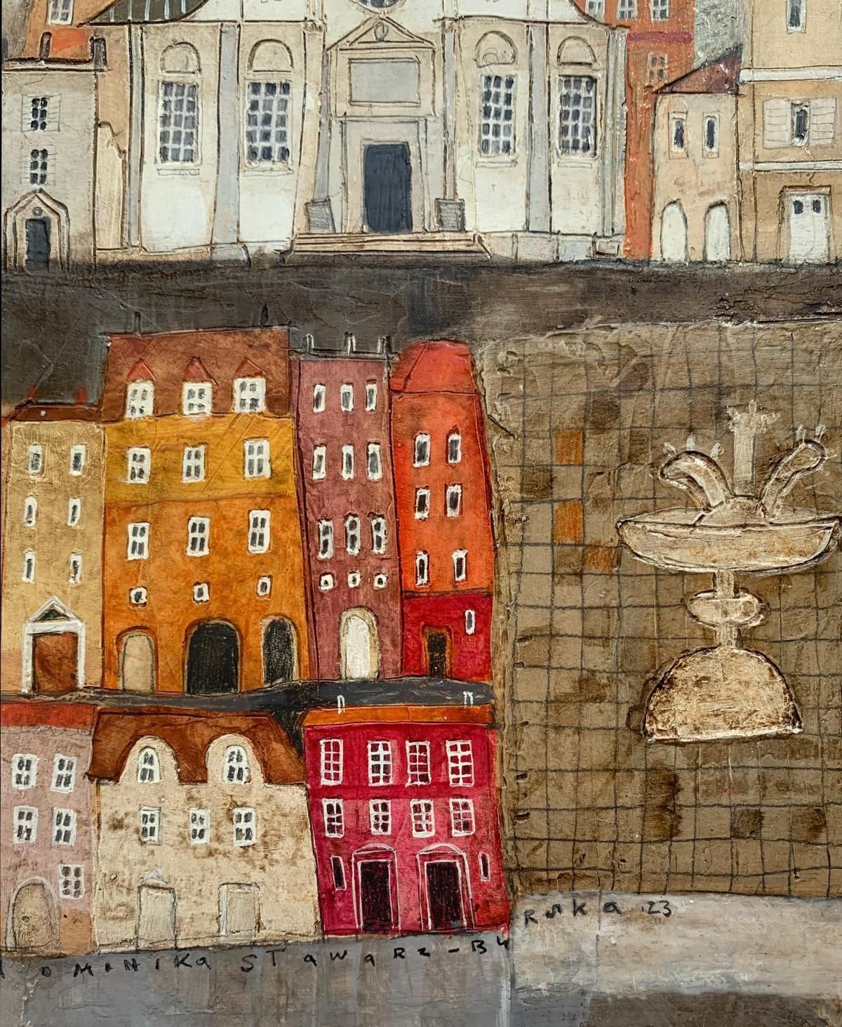 Dominika Stawarz Burskaa Town 11. Contemporary Figurative Mixed Media Artwork, Landscape, Polish Art2023 photo for sale