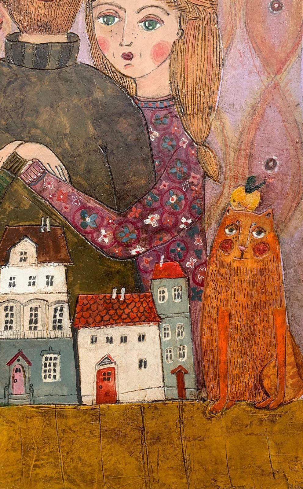 Dominika Stawarz Burskaa Town . Contemporary Figurative Mixed Media, Couple, Animals, Polish Art2022 photo furniture