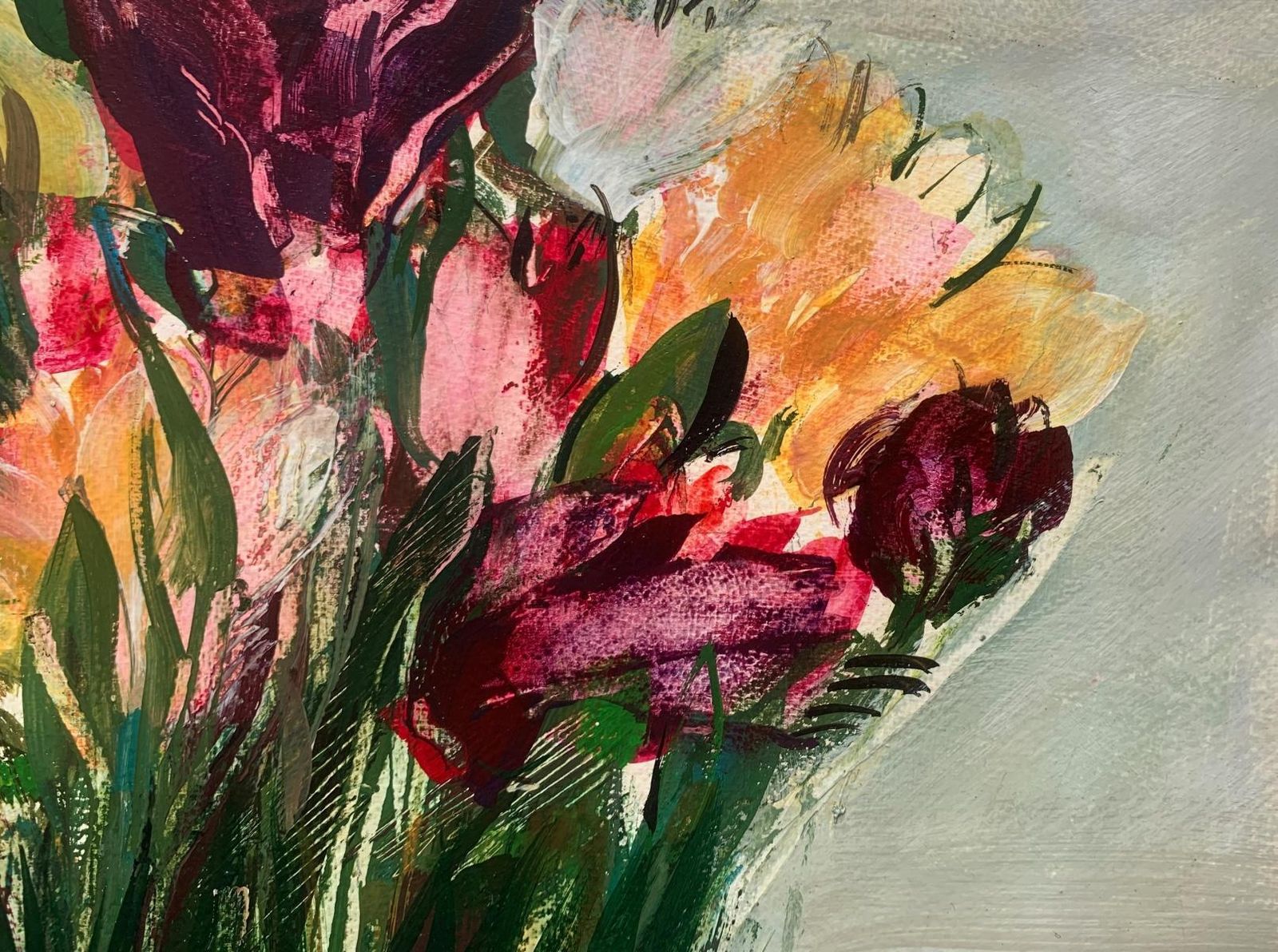Bożena Lesiaktulips. Gouache Painting, Abstract, Figurative, Flowers, Polish Art2024 photo for sale