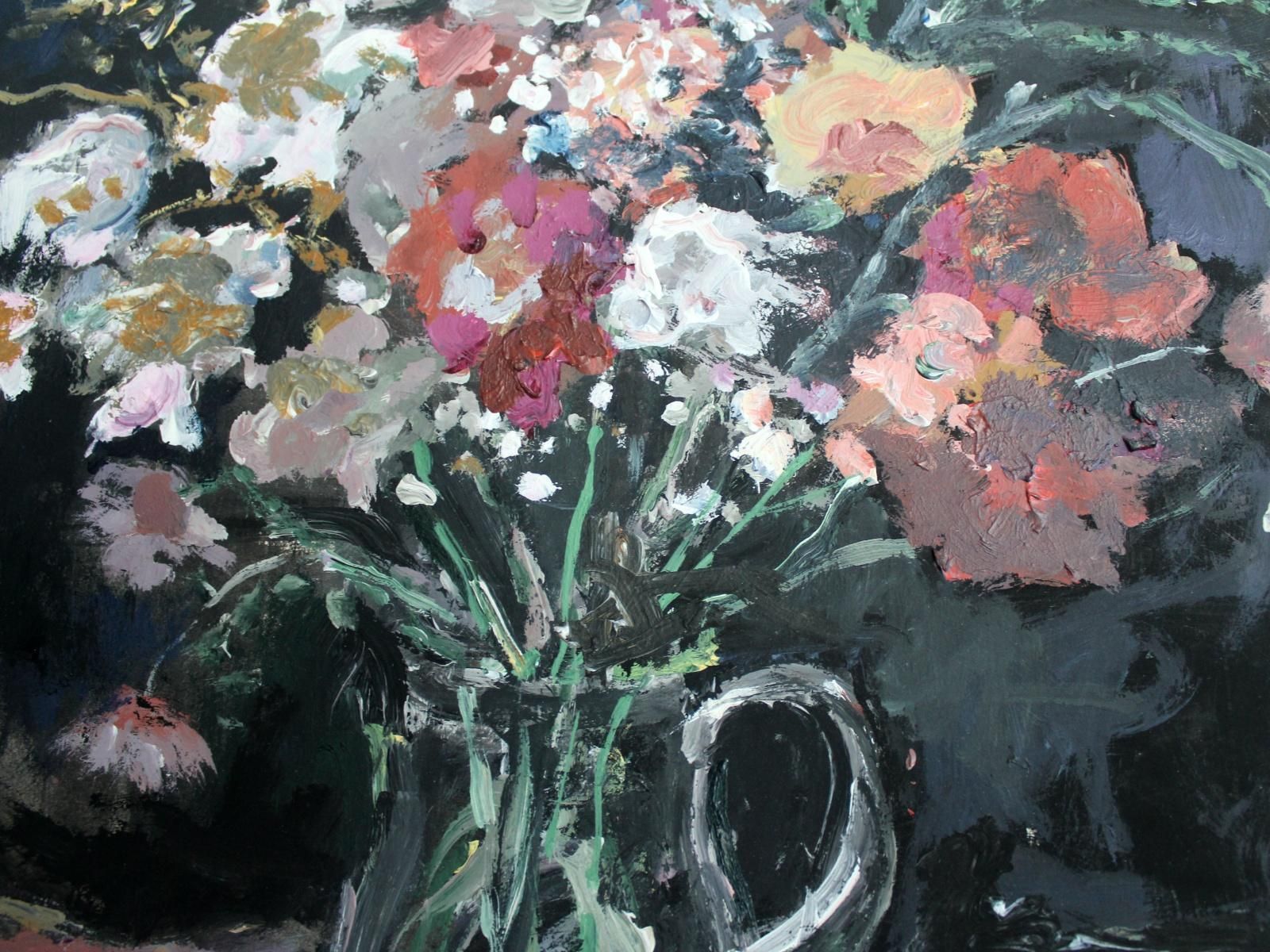 Magdalena Spasowiczbouquet   Xxi Century, Oil Painting, Figurative, Grey Tones, Still Life2010 photo for sale