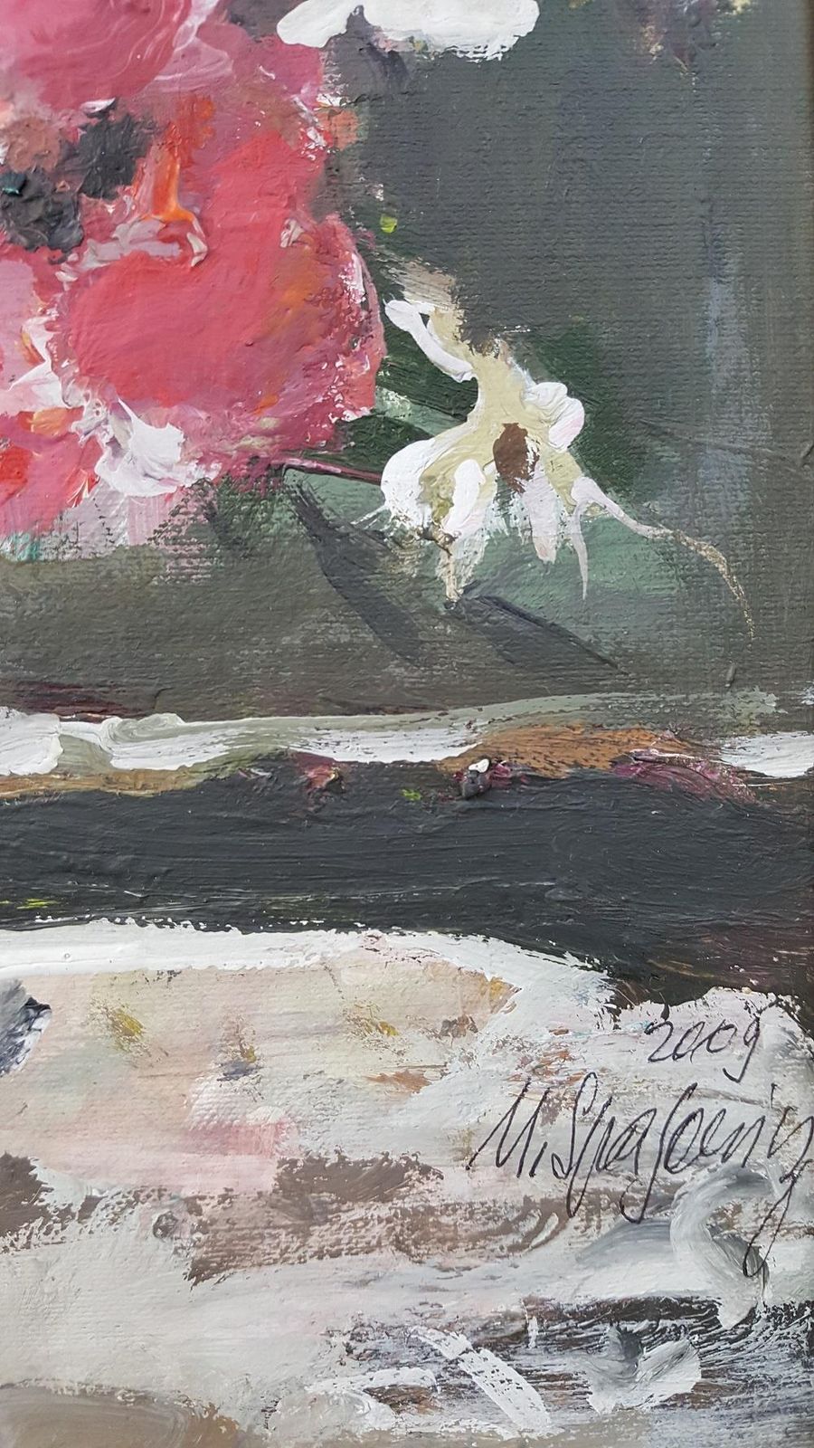 Magdalena Spasowiczflowers. Floral, Muted, Oil Painting, Figurative, Grey Tones, Still Life, Polish2009 photo for sale