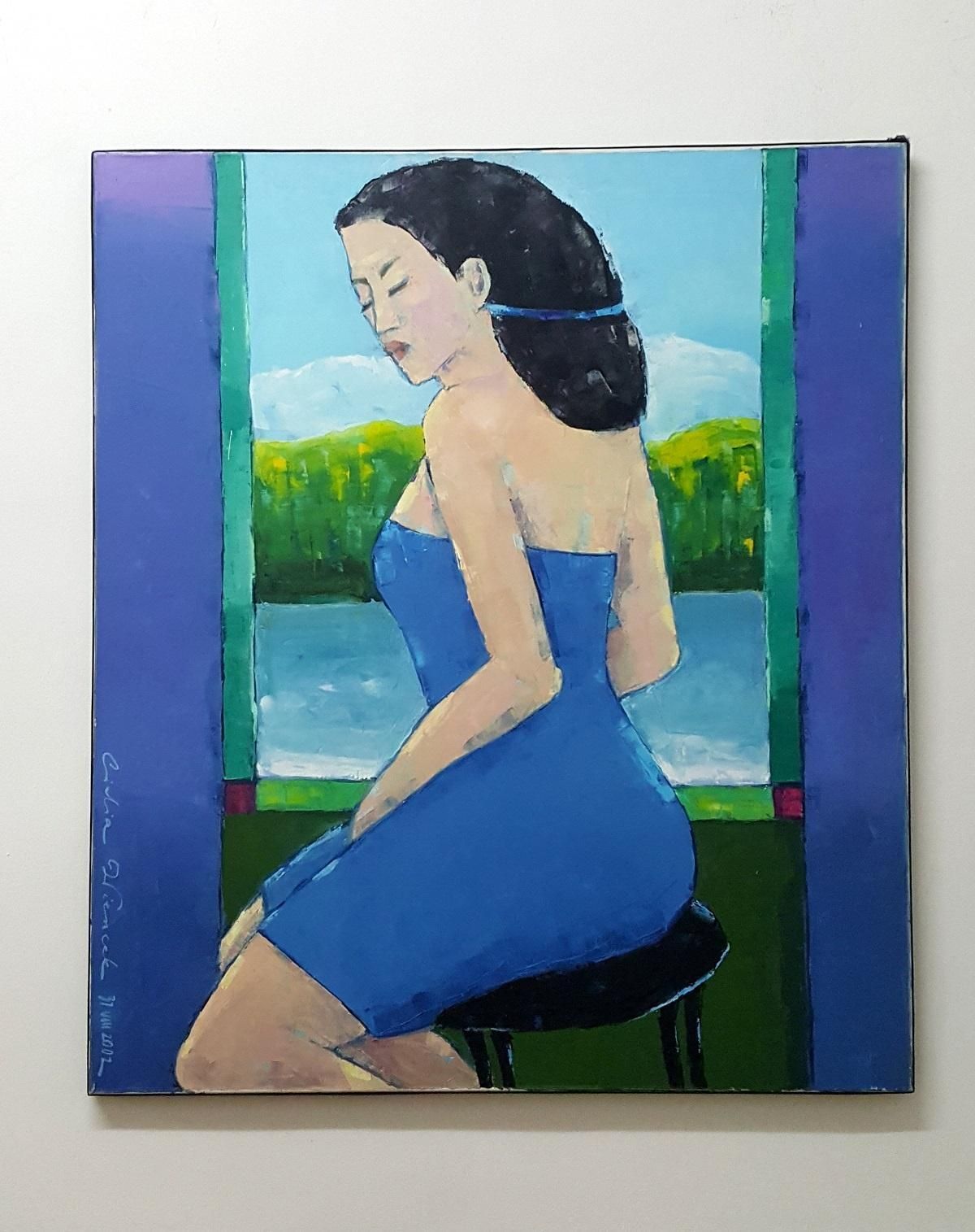 Lidia Wiencekportrait In A Blue Dress. Figurative Oil Painting, Polish Artist2008 photo furniture