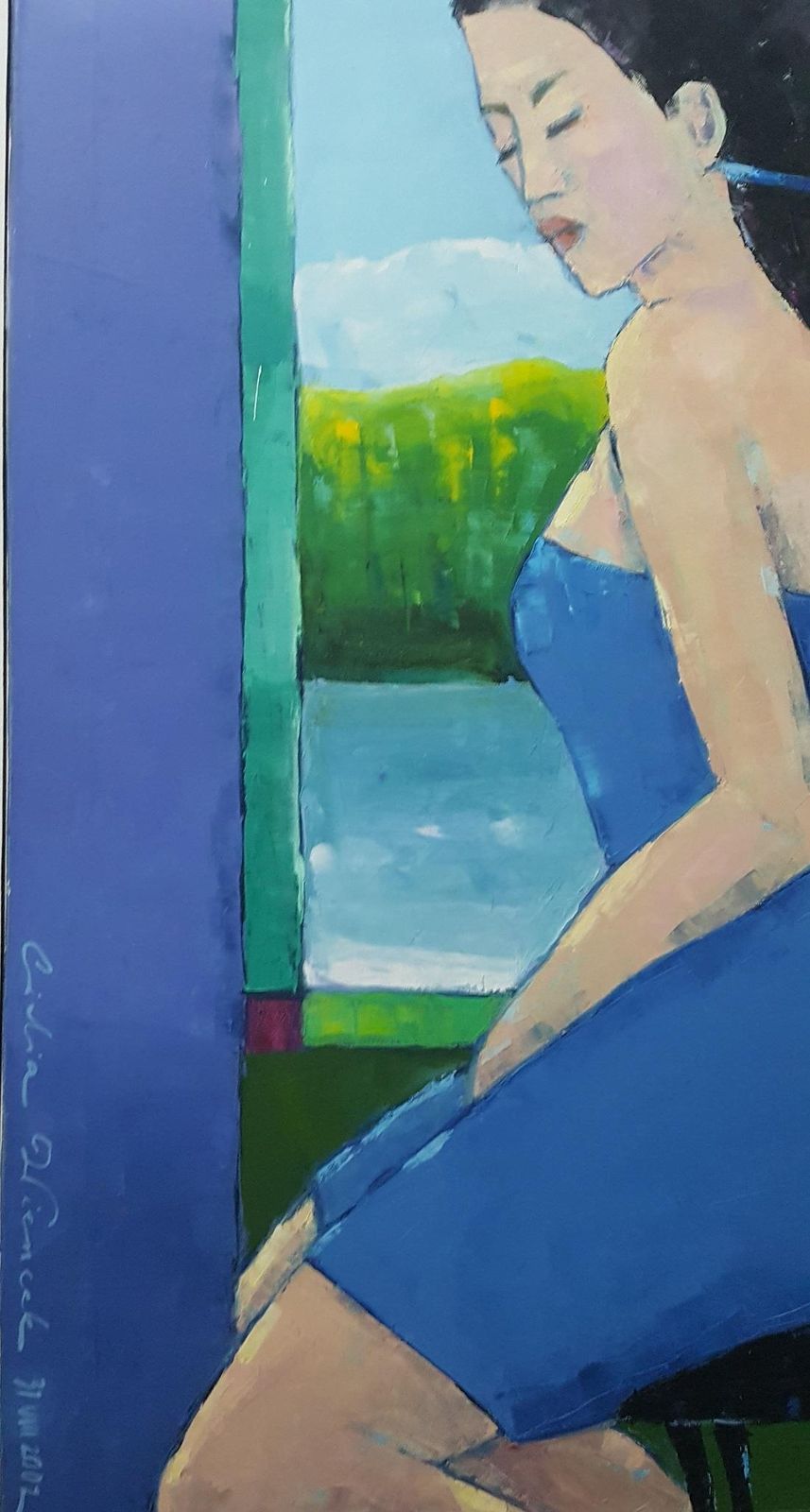 Lidia Wiencekportrait In A Blue Dress. Figurative Oil Painting, Polish Artist2008 photo for sale