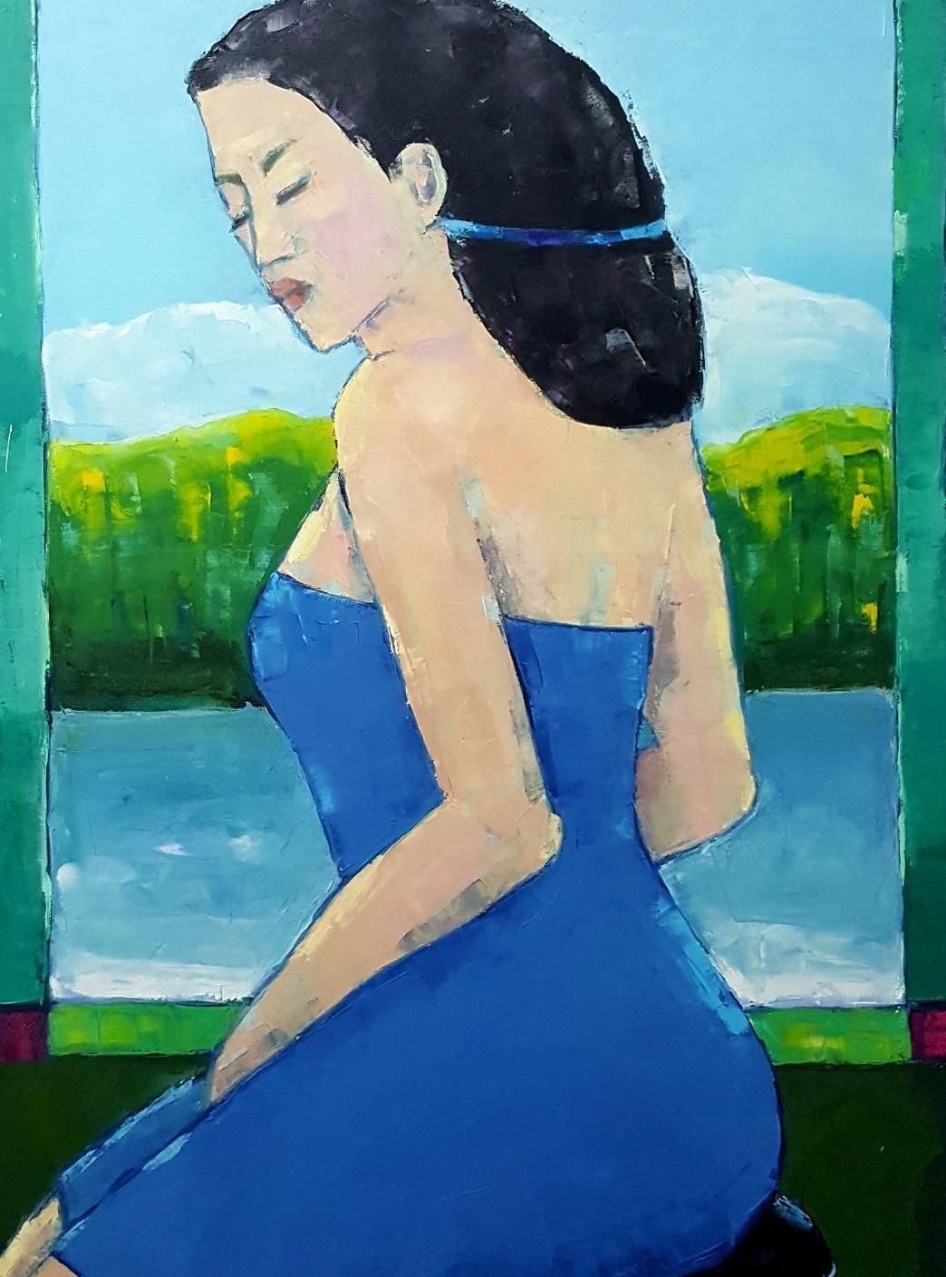 Lidia Wiencekportrait In A Blue Dress. Figurative Oil Painting, Polish Artist2008 photo Art