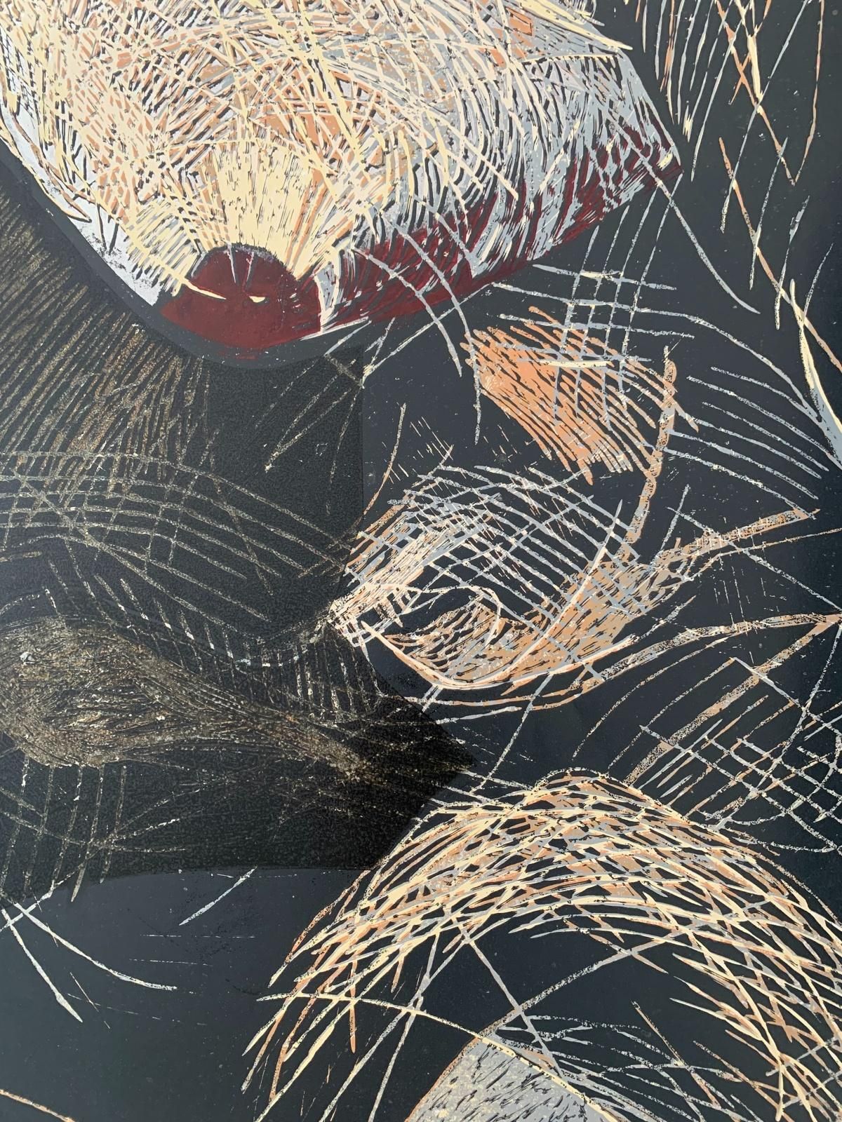 Marta Garbaczewskanude 6. Contemporary Figurative & Abstract Linocut, Polish Artist 2010 photo furniture