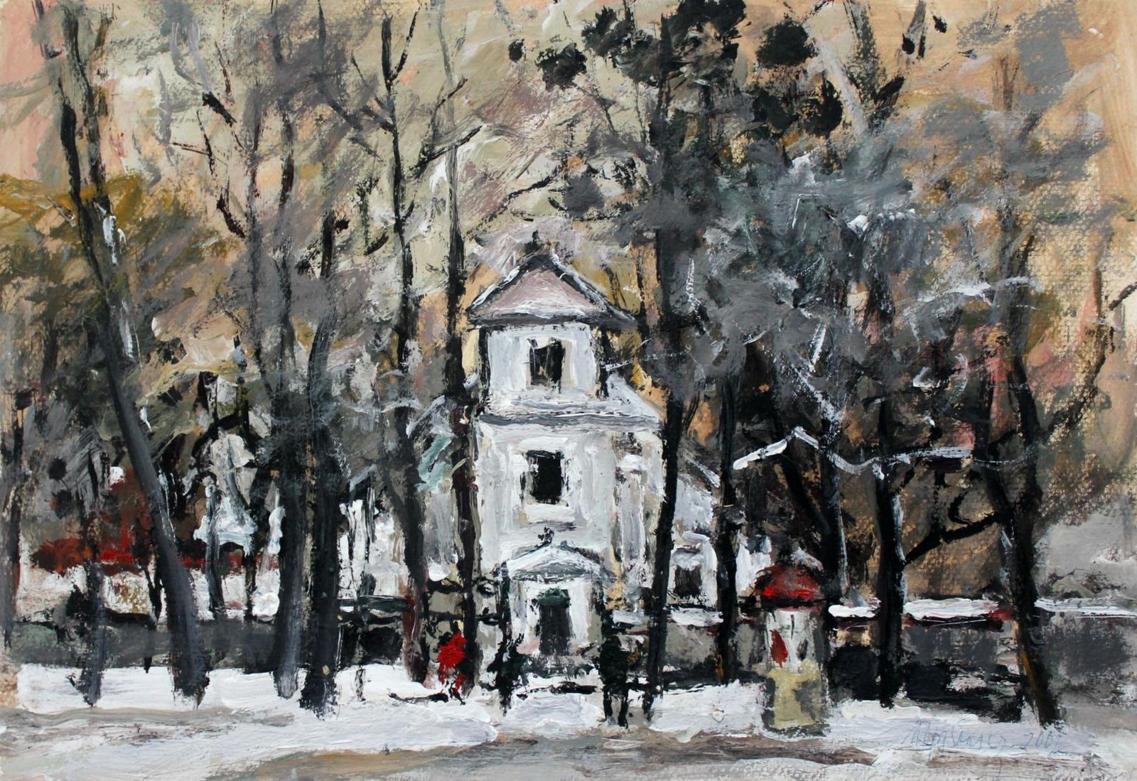 Magdalena Spasowiczsuburban View   Xxi Century, Oil On Cardboard, Figurative, Landscape2002