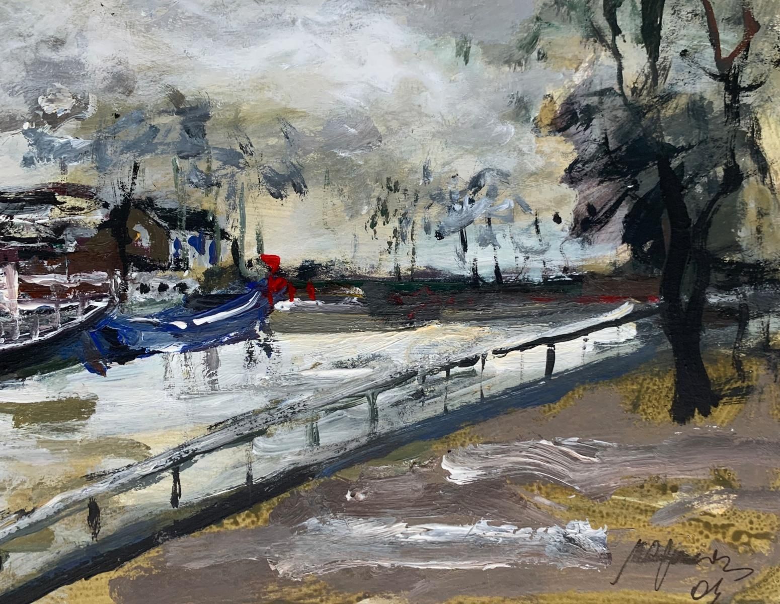 Magdalena Spasowiczthe Boats. Oil On Cardboard, Figurative, Landscape, Marine, Polish Artist2004 photo for sale