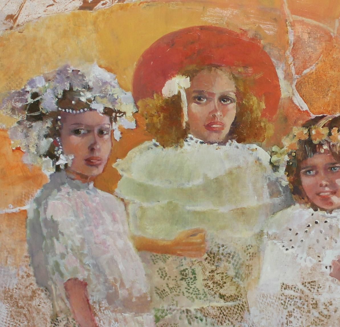 Jolanta Zdrzalikgirls. Figurative Oil On Board Painting, Coloful, Polish Artist1996 photo furniture