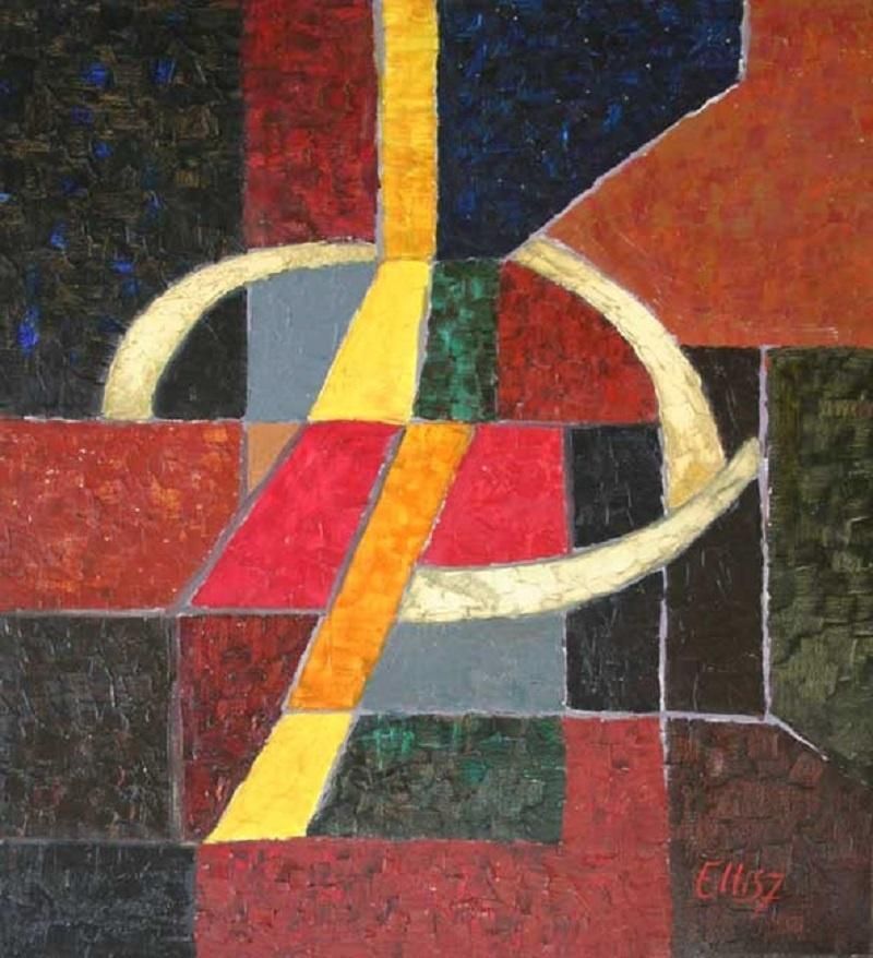 Ellis Ostrowskanight Rendez Vous   Oil Abstract Painting, Dark Colors, Geometric, Colorful2007
