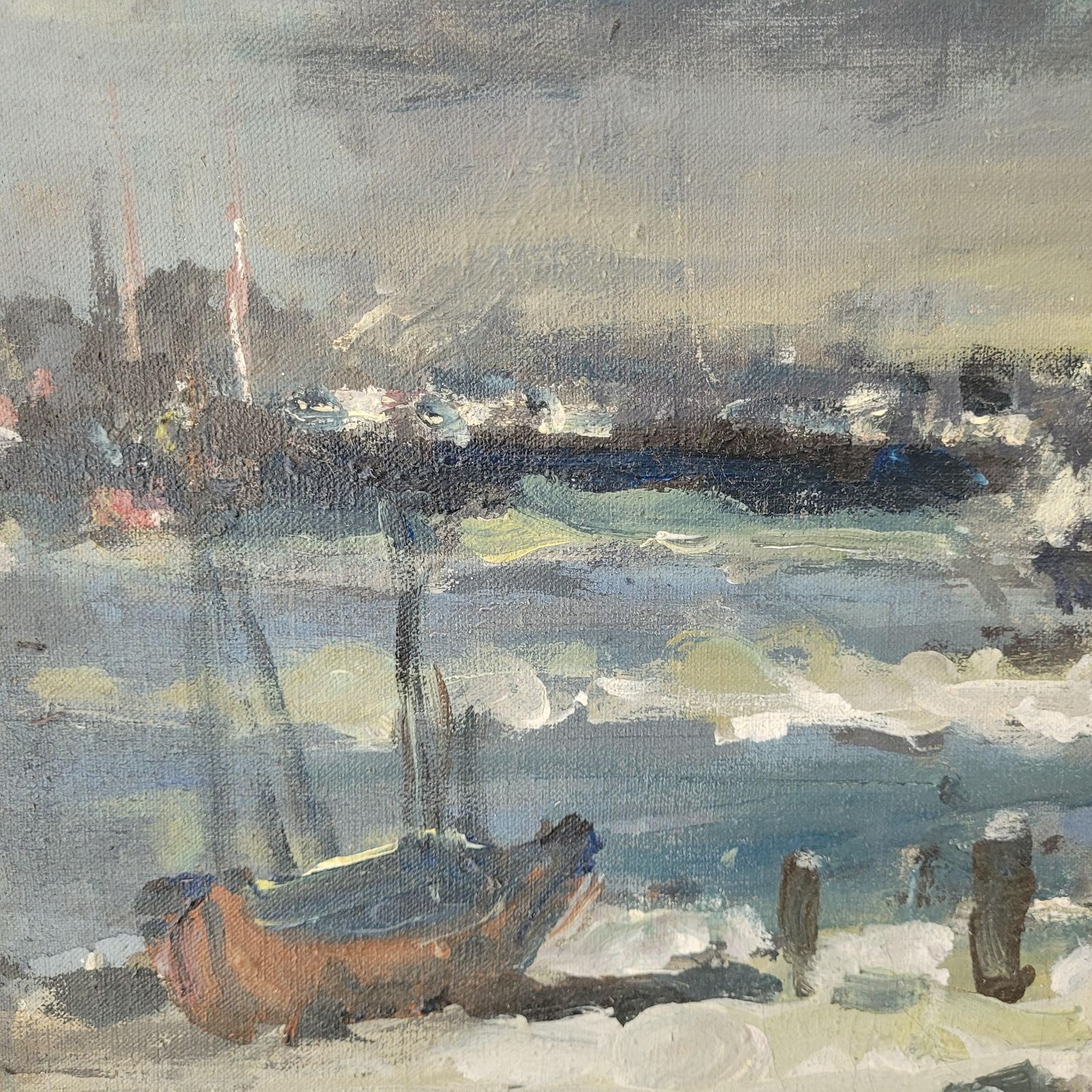 Magdalena Spasowiczthe Sea, Boats. Oil On Canvas, Figurative, Landscape, Marine, Polish Artist1998 photo vintage
