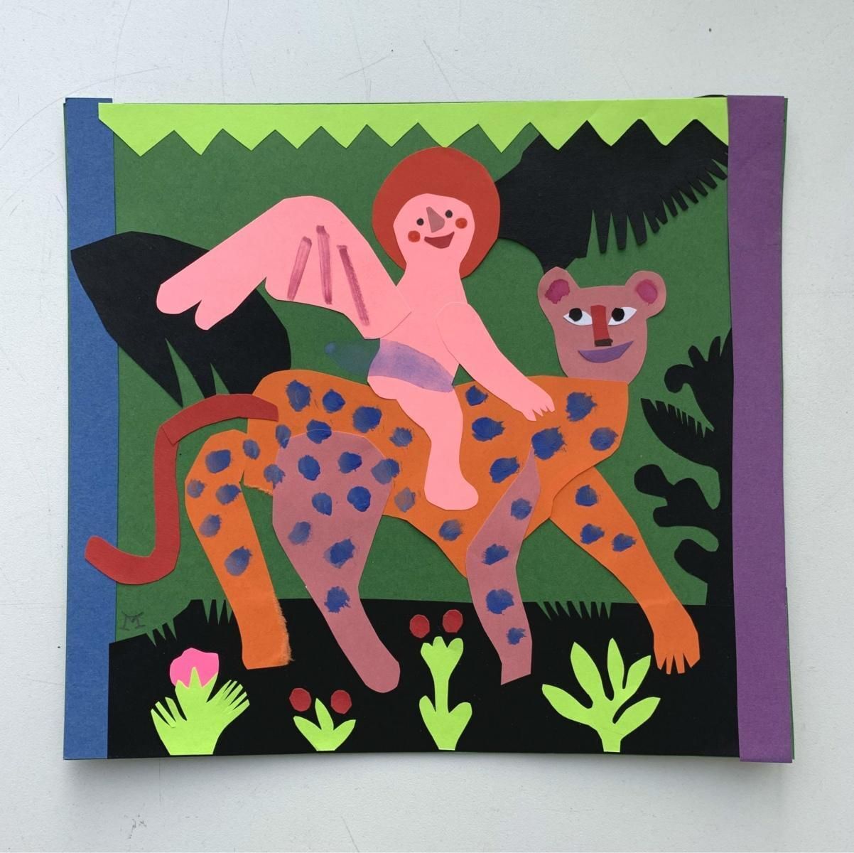 Marianna Oklejakleopard And Cherub. Papercut, Gouache Artwork, Animal, Figurative, Polish Artist2020 photo furniture