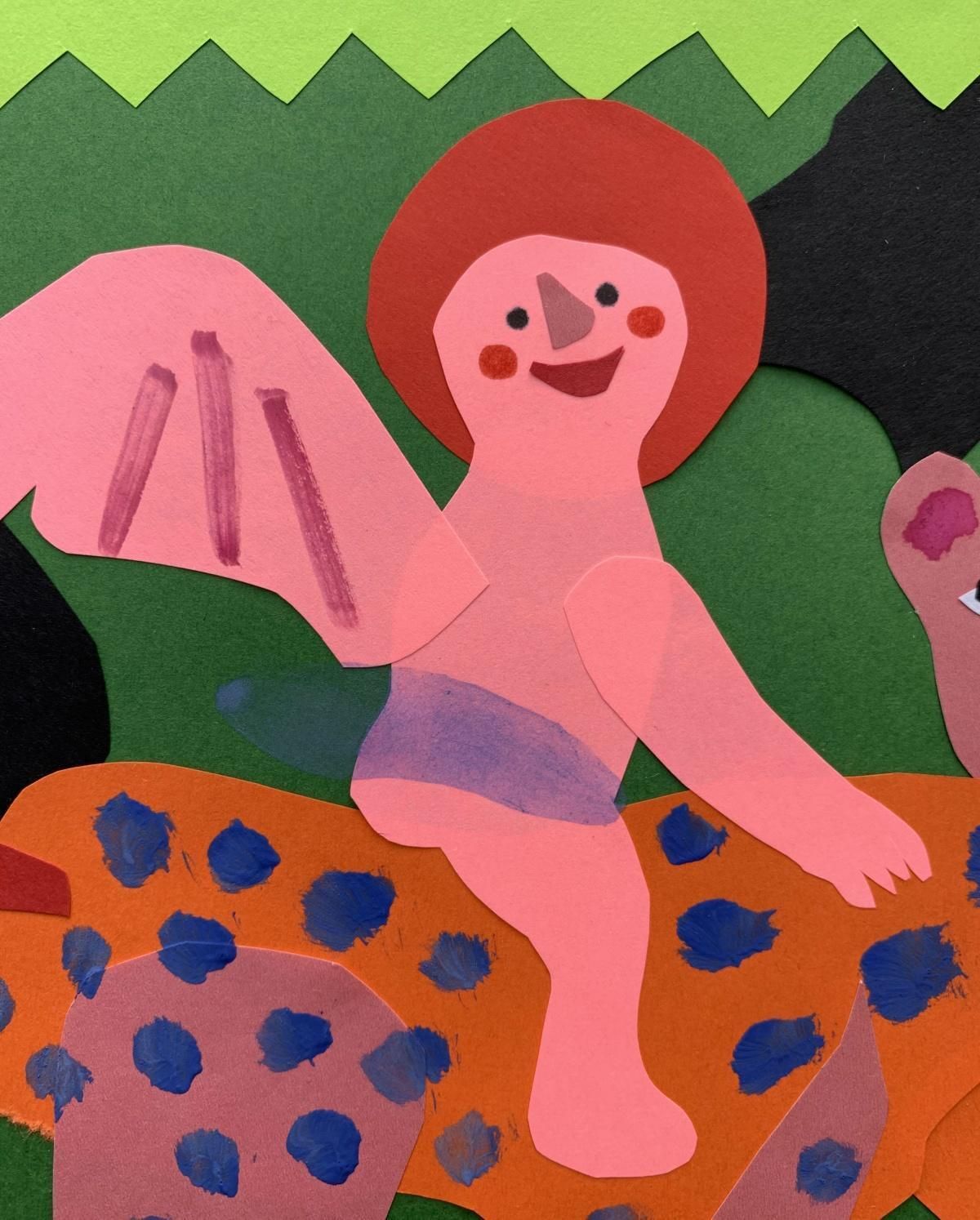Marianna Oklejakleopard And Cherub. Papercut, Gouache Artwork, Animal, Figurative, Polish Artist2020 photo 255.0