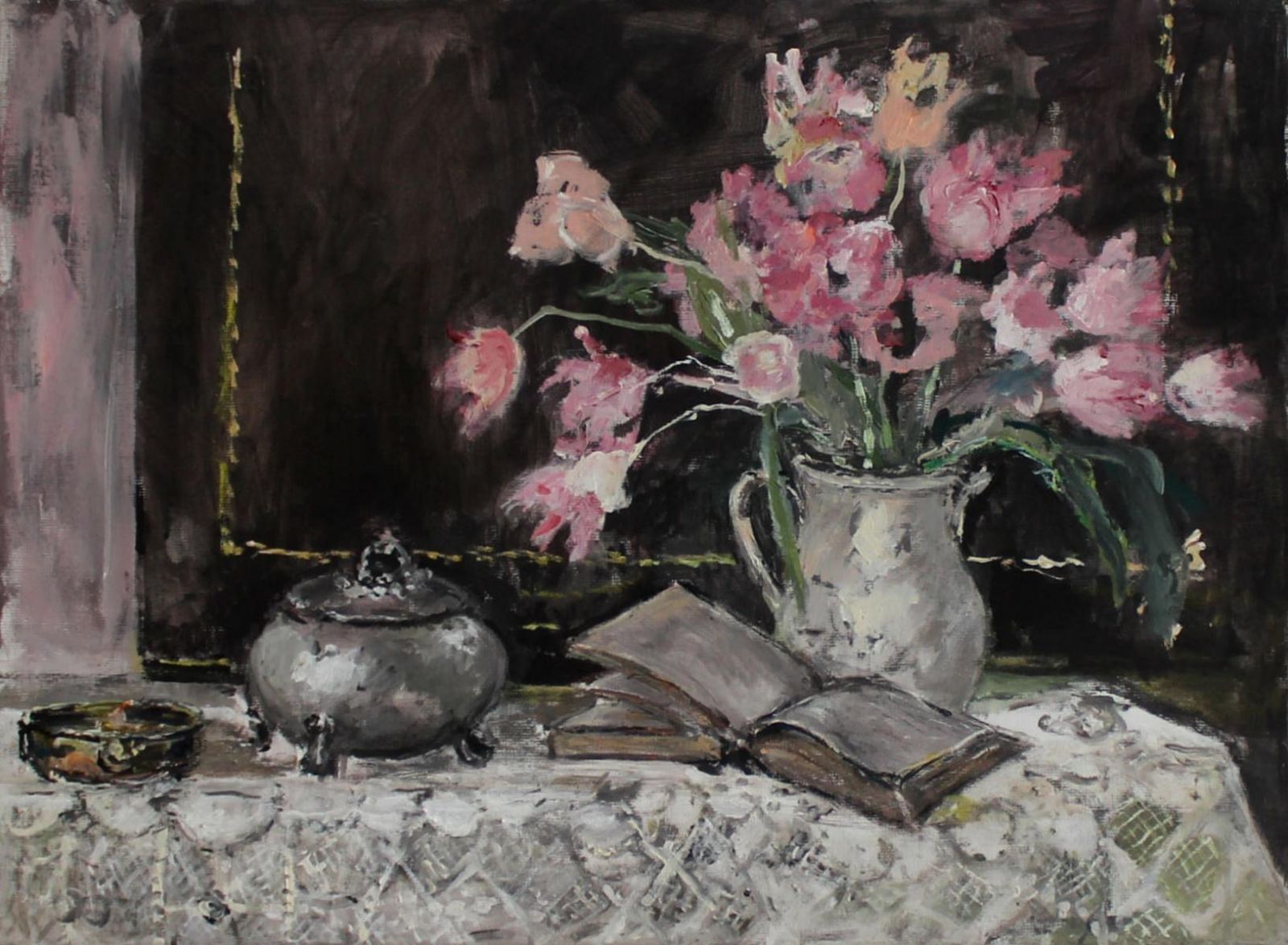 Magdalena Spasowiczstill Life With A Sugar Bowl   Xxi Century, Oil Painting, Figurative, Grey Tones2010