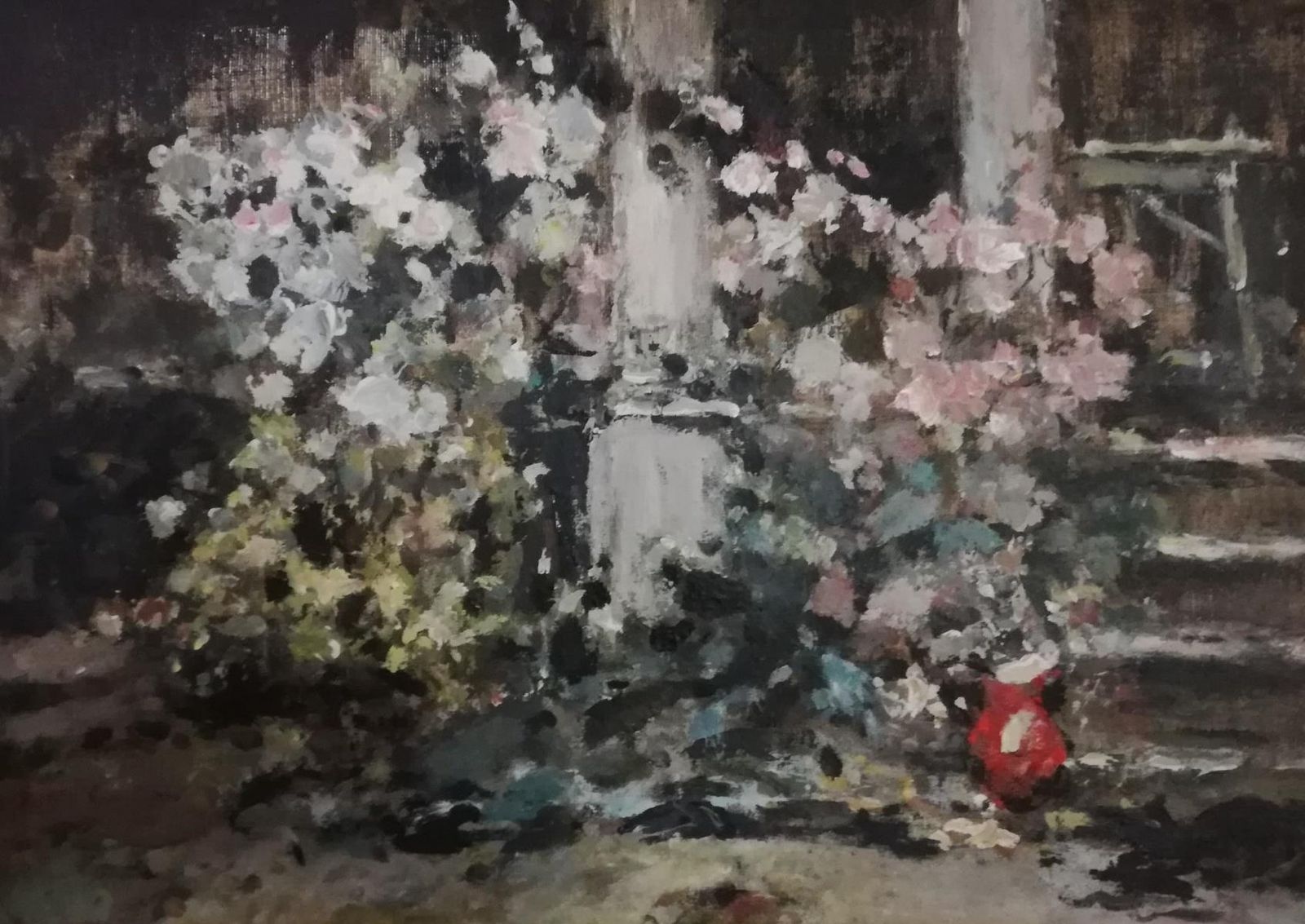 Magdalena Spasowiczstairs. Roses   Oil On Canvas, Figurative Landscape, Impressionism, Muted Colors1999 photo for sale