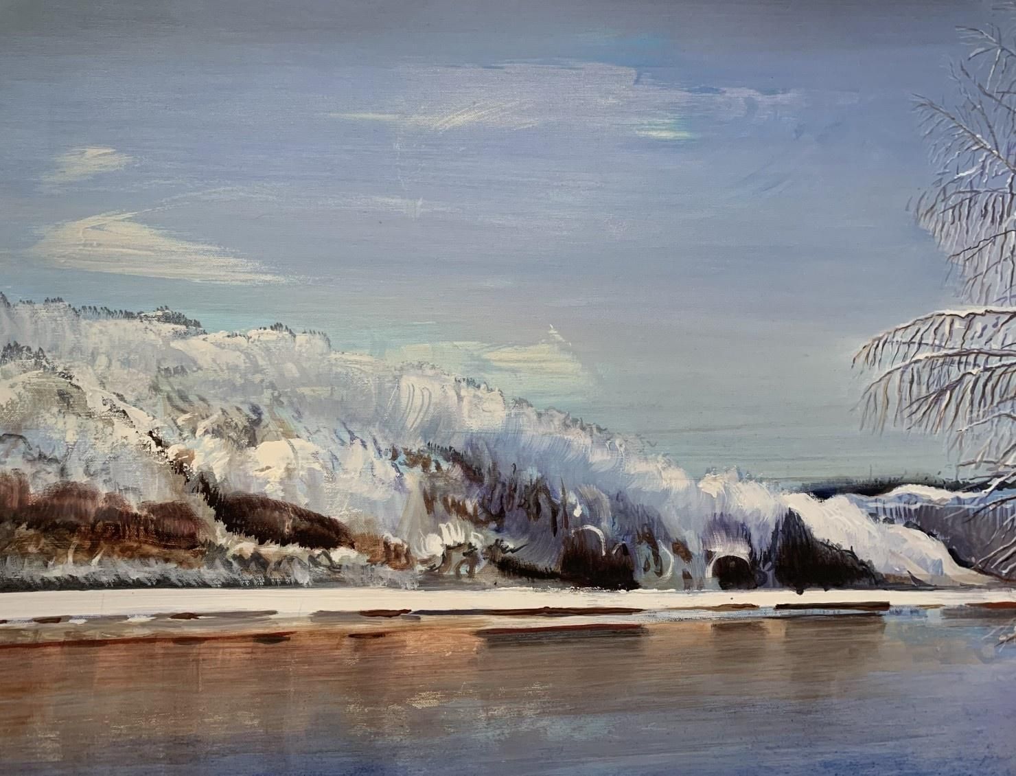 Barbara Hubertwinter In Olchowiec   Contemporary Oil Landscape Painting, Polish Artist2022 photo furniture