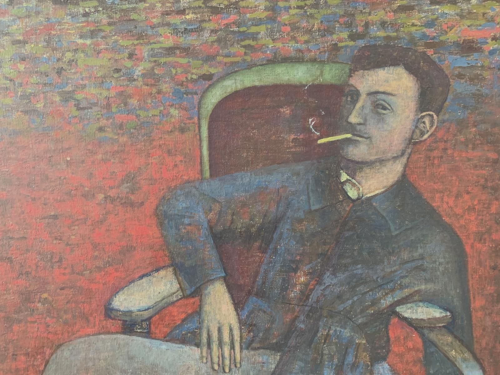Lucyna Patalitabalthus In An Armchair   20th Century, Oil Figurative Painting, Interior, Muted1999 photo Art