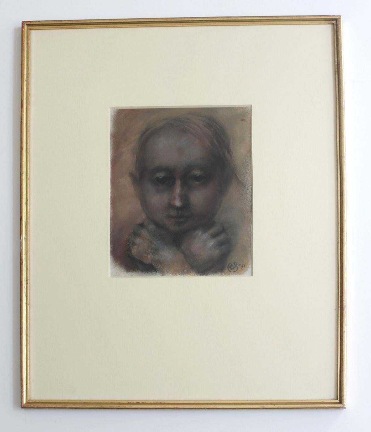Barbara Dyoniziak Stussthoughtful   Xxi Century, Figurative Pastel Portrait, Symbolic, Dark Colours1991 photo Art