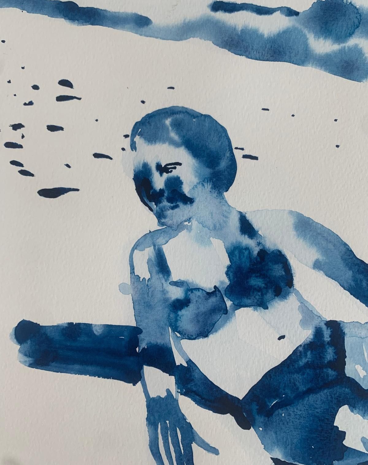 Hanna Ilczyszynhot. Monochromatic Figurative Watercolor Drawing, Polish Art2024 photo furniture