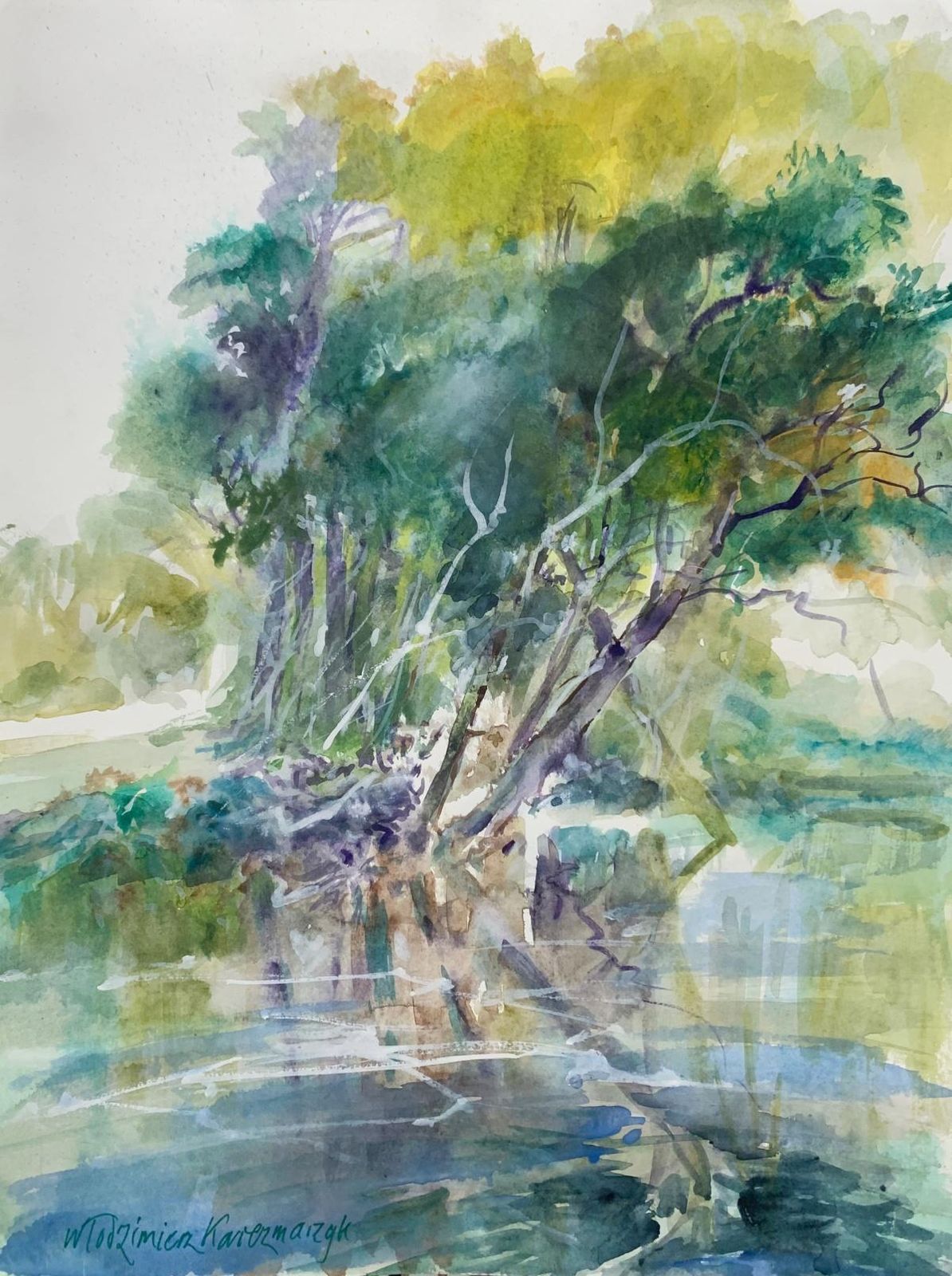 Włodzimierz Karczmarzykreflecting... Acrylic On Paper, Realistic, Landscape, Classic, Polish Artist2000