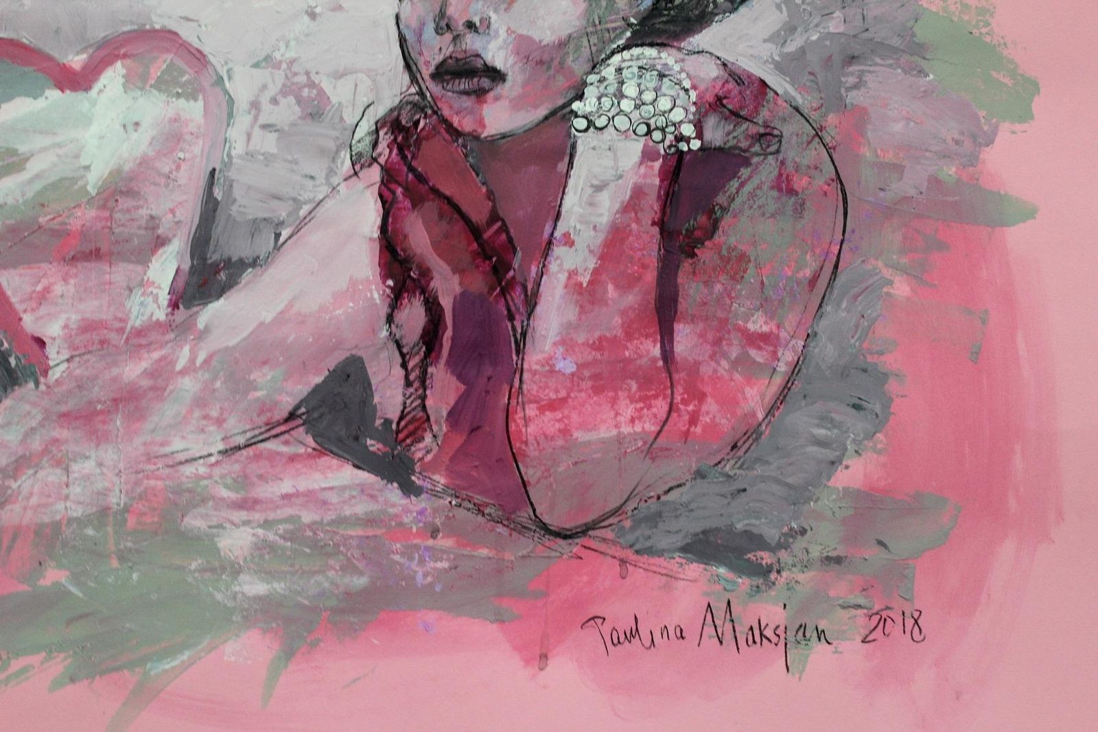 Paulina Maksjanpink One   Xxi Century, Contemporary Figurative Drawing, Women2018 photo Art