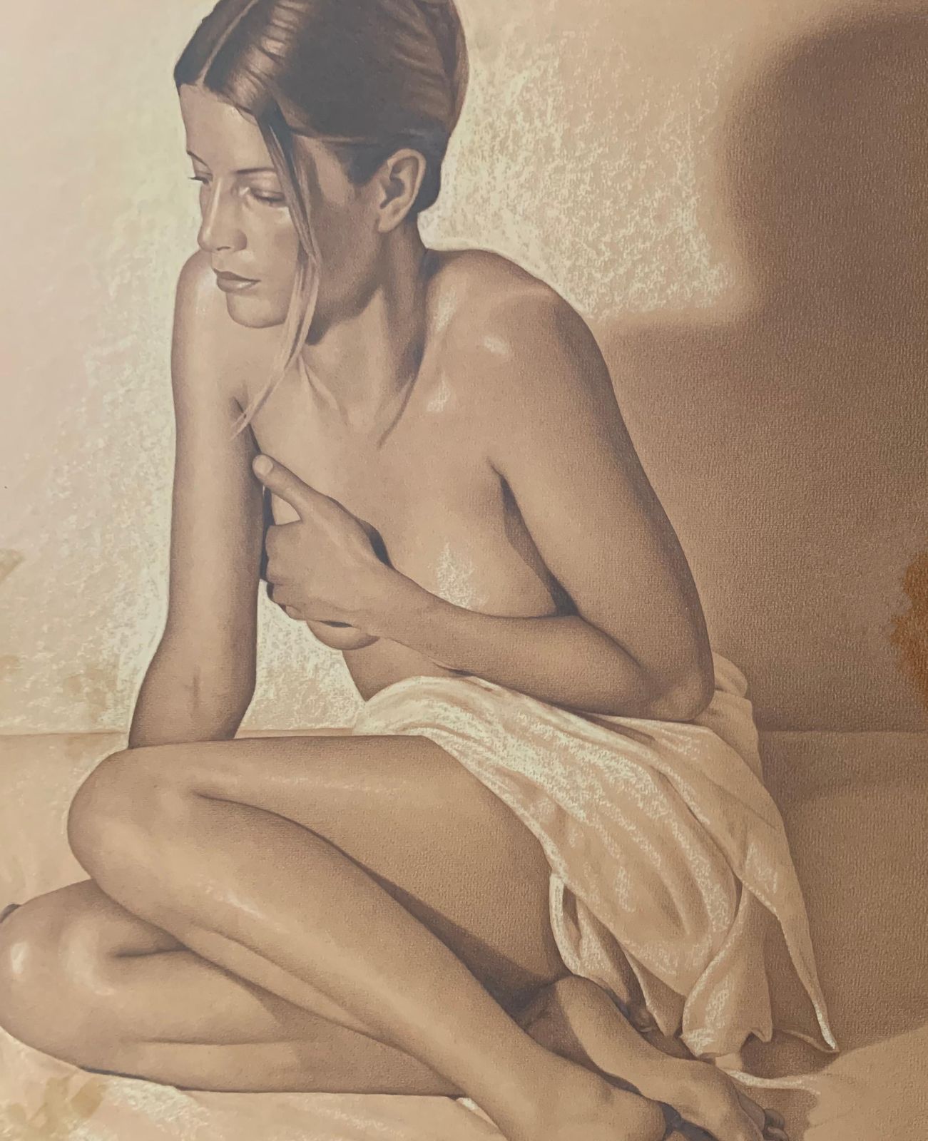 Andrzej Szypluknude. Contemporary Realistic Figurative Mixed Media Drawing  Polish Artist2002 photo furniture