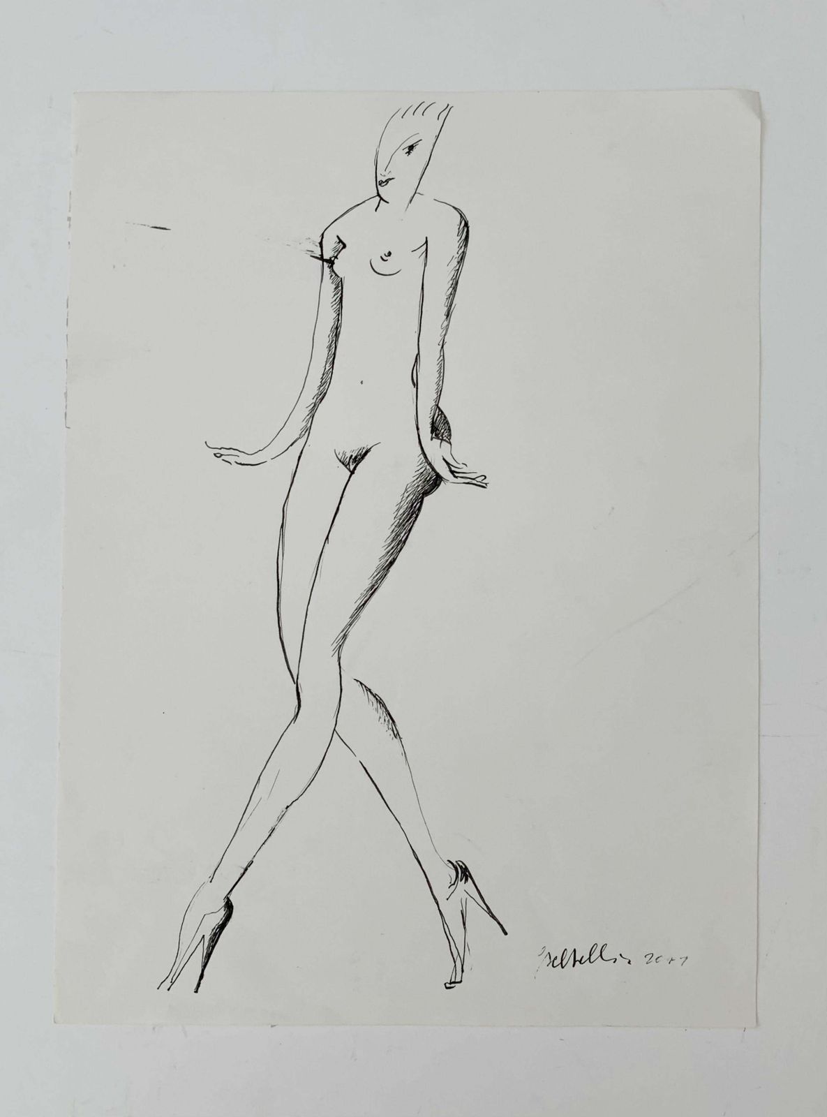 Giuseppe Del Debbionude   Xxi Century, Figurative Ink Drawing, Nude, Black And White, Minimalist2011 photo furniture