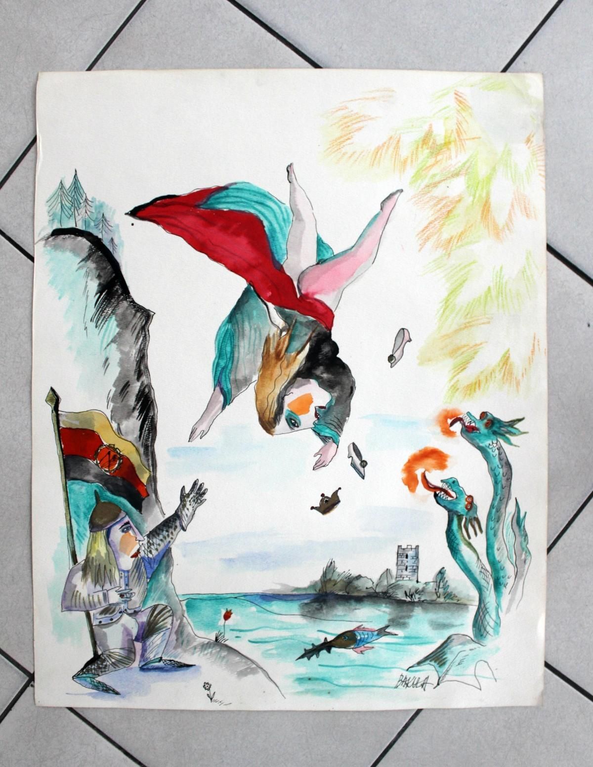 Hanna Bakułafighting The Dragons   Xxi Century, Watercolour Figurative, Colourfulca. 2012 photo furniture