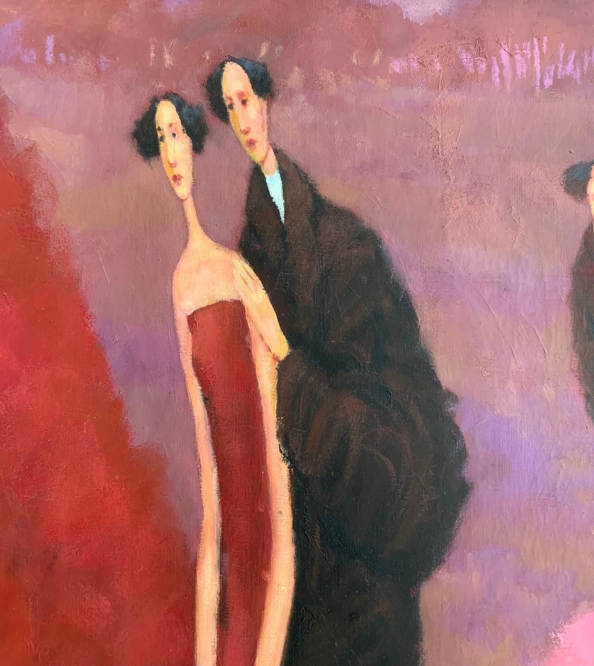 Waldemar Marszałeka Ball. Figurative Oil On Canvas Painting, Monochromatic Red, Polish Artist2000 photo for sale