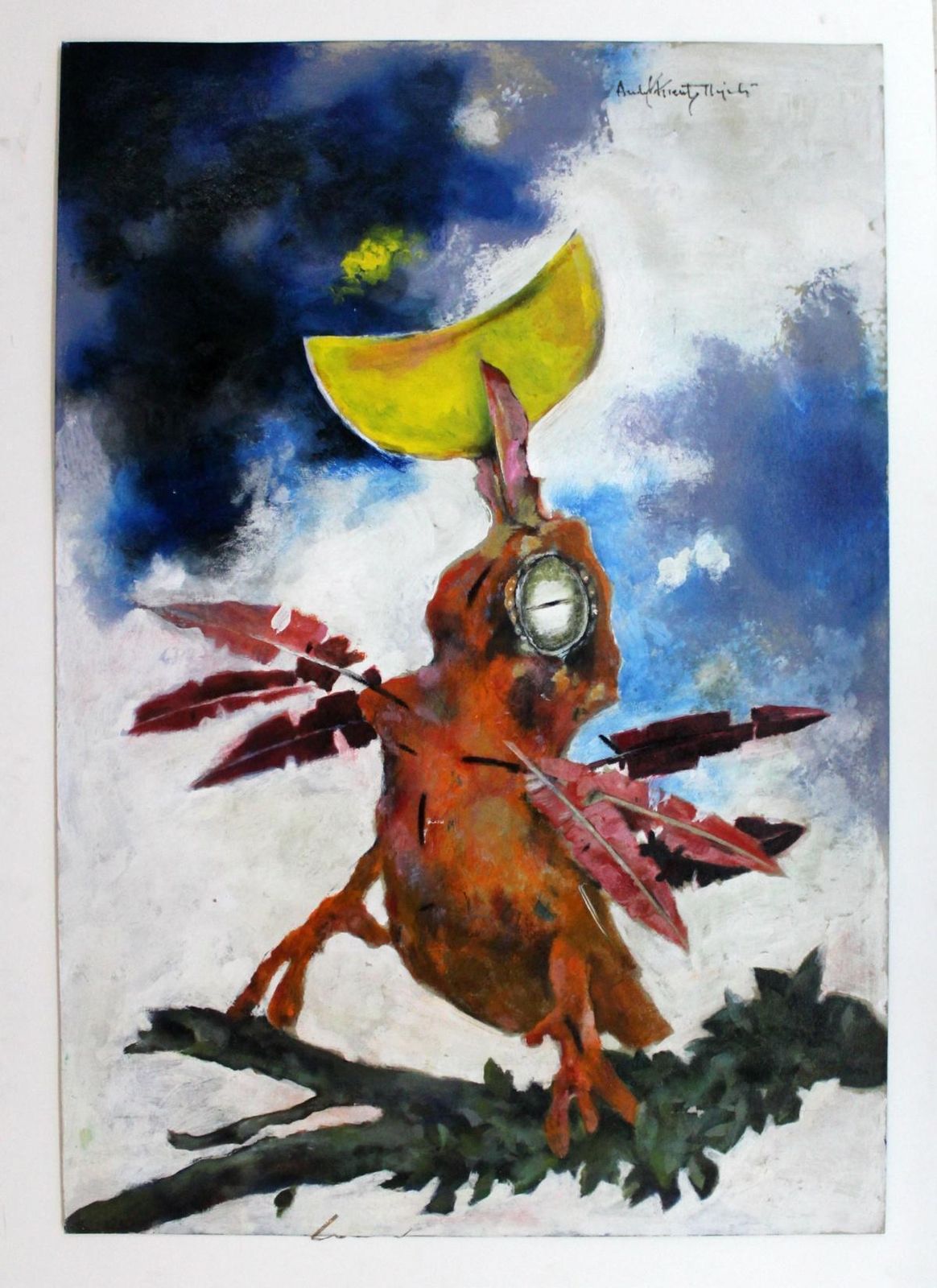 Andrzej Kreutz Majewskibird With Moon   Contemporary Acrylic Painting, Animal, Grotesque2008 photo furniture