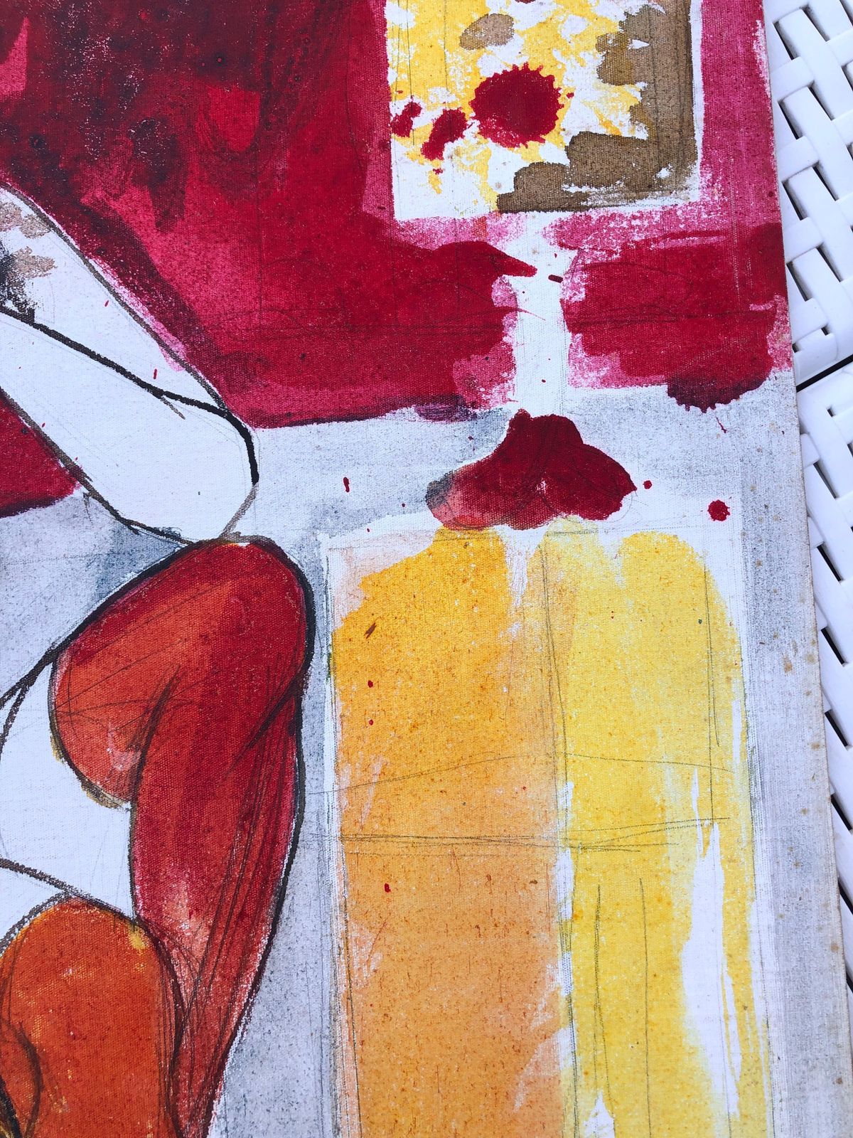Jordi Curos Woman Posing With Guitar Mixed Media Painting 1979 photo for sale