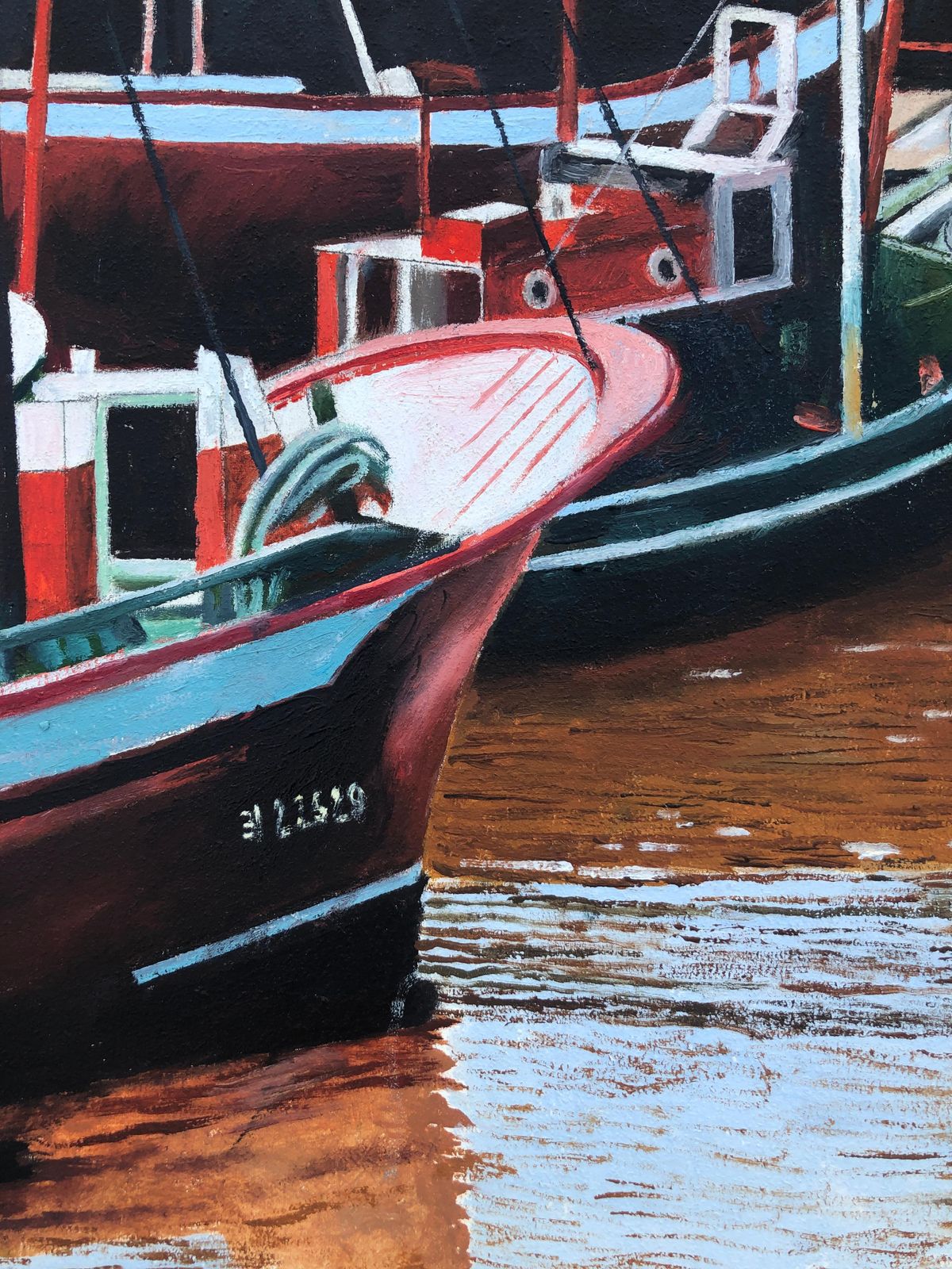 Unknown Fishing Port Oil On Canvas Painting Seascape Boats European Art 2014 photo vinterior