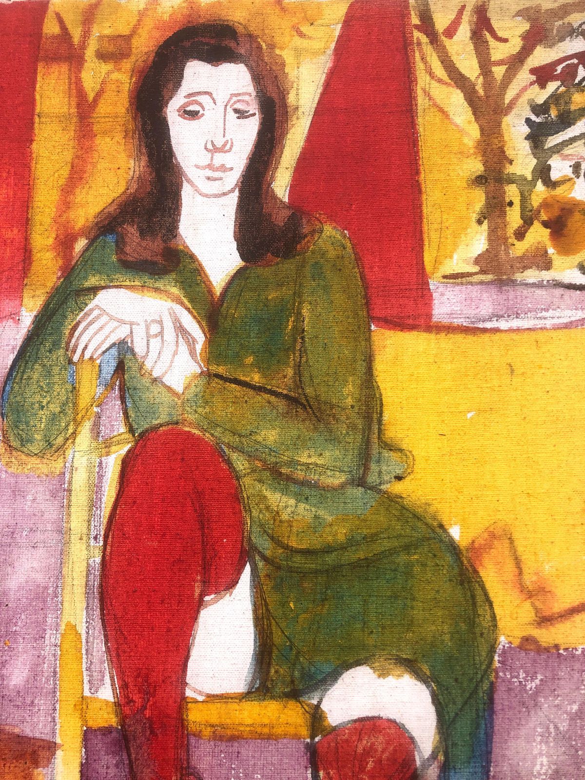 Jordi Curos Woman Posing Mixed Media Painting 1979 photo buy