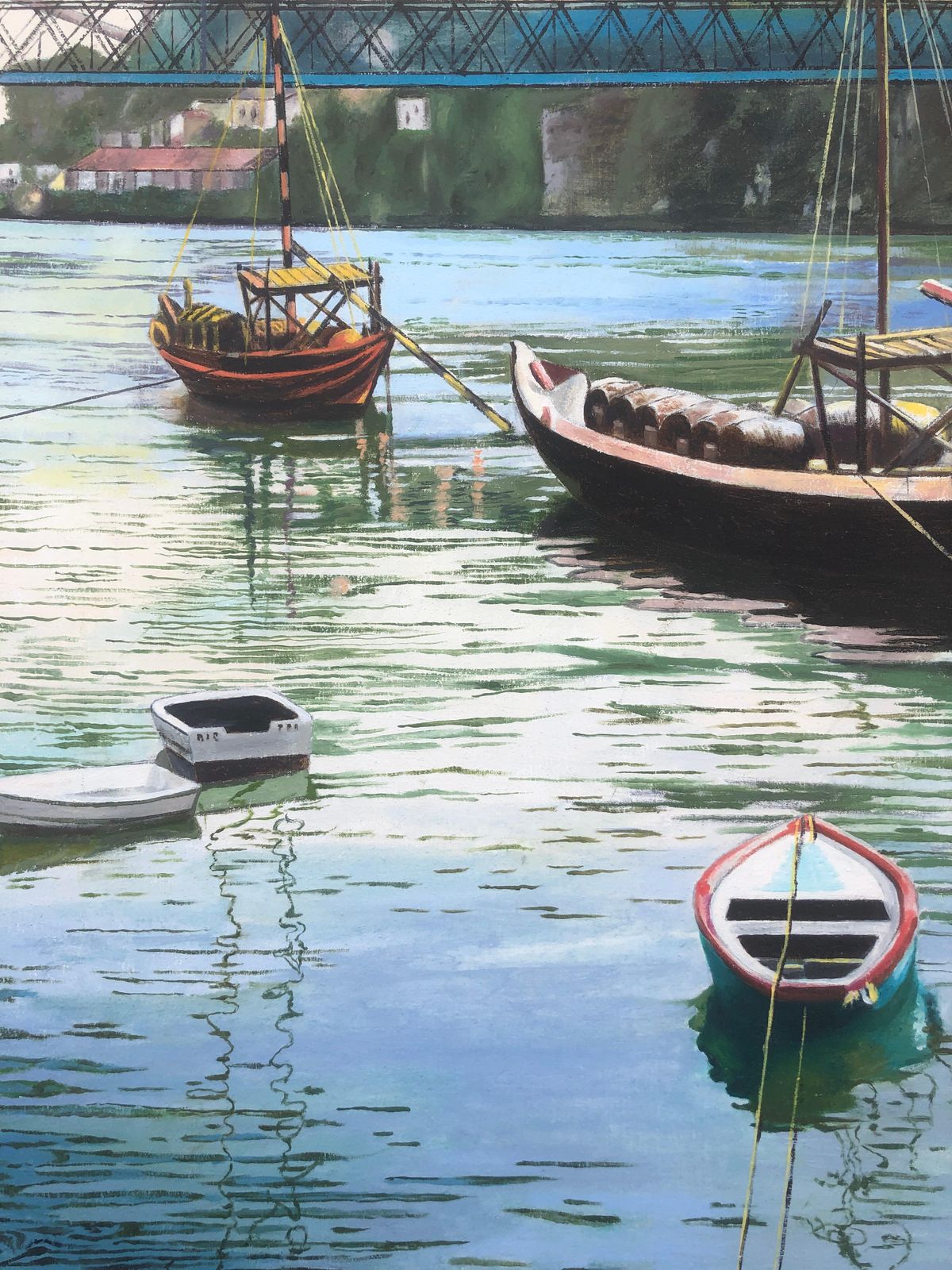 Unknowno Porto Portugal Oil On Canvas Painting Seascape Boats 2009 photo buy