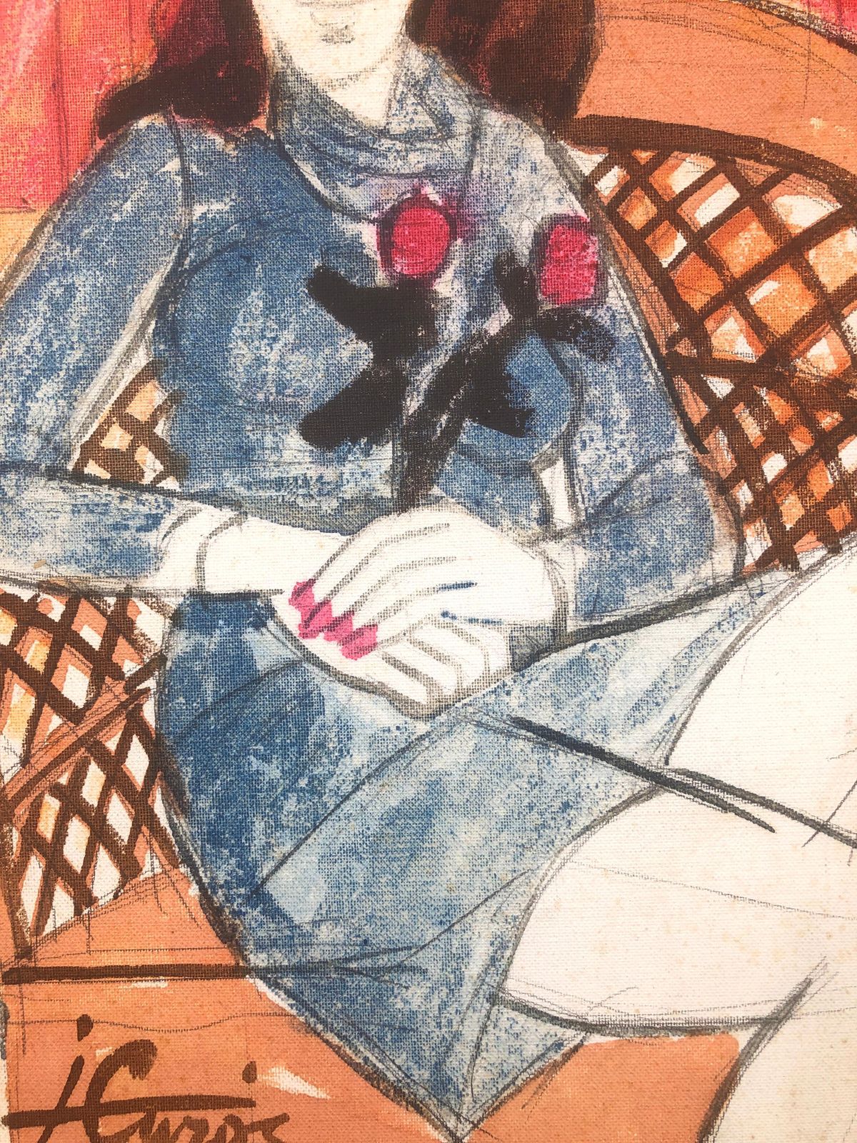 Jordi Curos Woman Posing Mixed Media Painting 1979 photo for sale