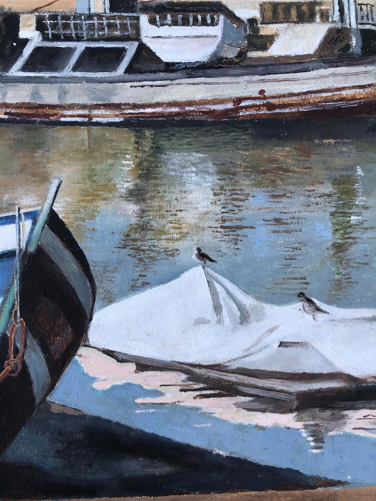 Onbekend Vissershaven Olieverf Op Doek Schilderij Zeegezicht Boten Europese Kunst 2014 photo vinterior