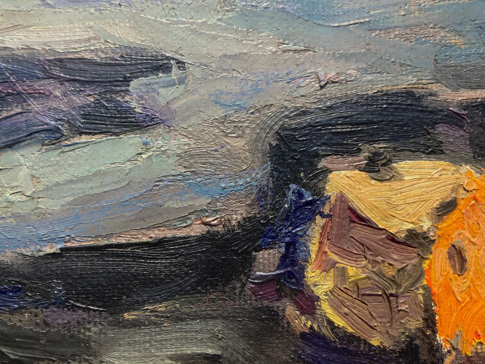 Josep Marfa Guarro Catalan Harbor Mediterranean Boats Post Impressionist Oil Painting Costa Brava 1990s photo vinterior