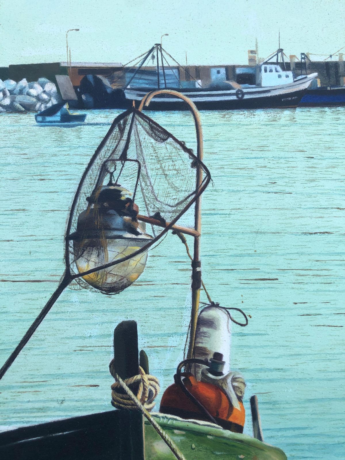 Unknown Boat Spain Oil On Canvas Painting Seascape Beach 1991 photo 400.0